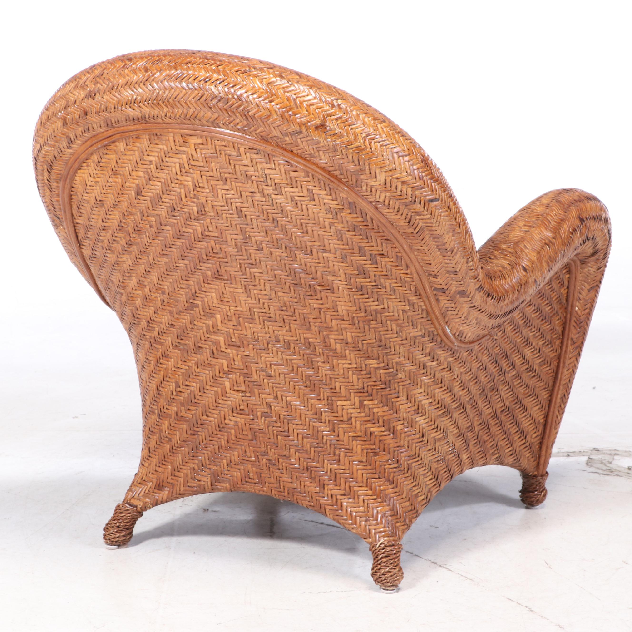 Pottery Barn "Malabar" Rattan Armchair and Footstool