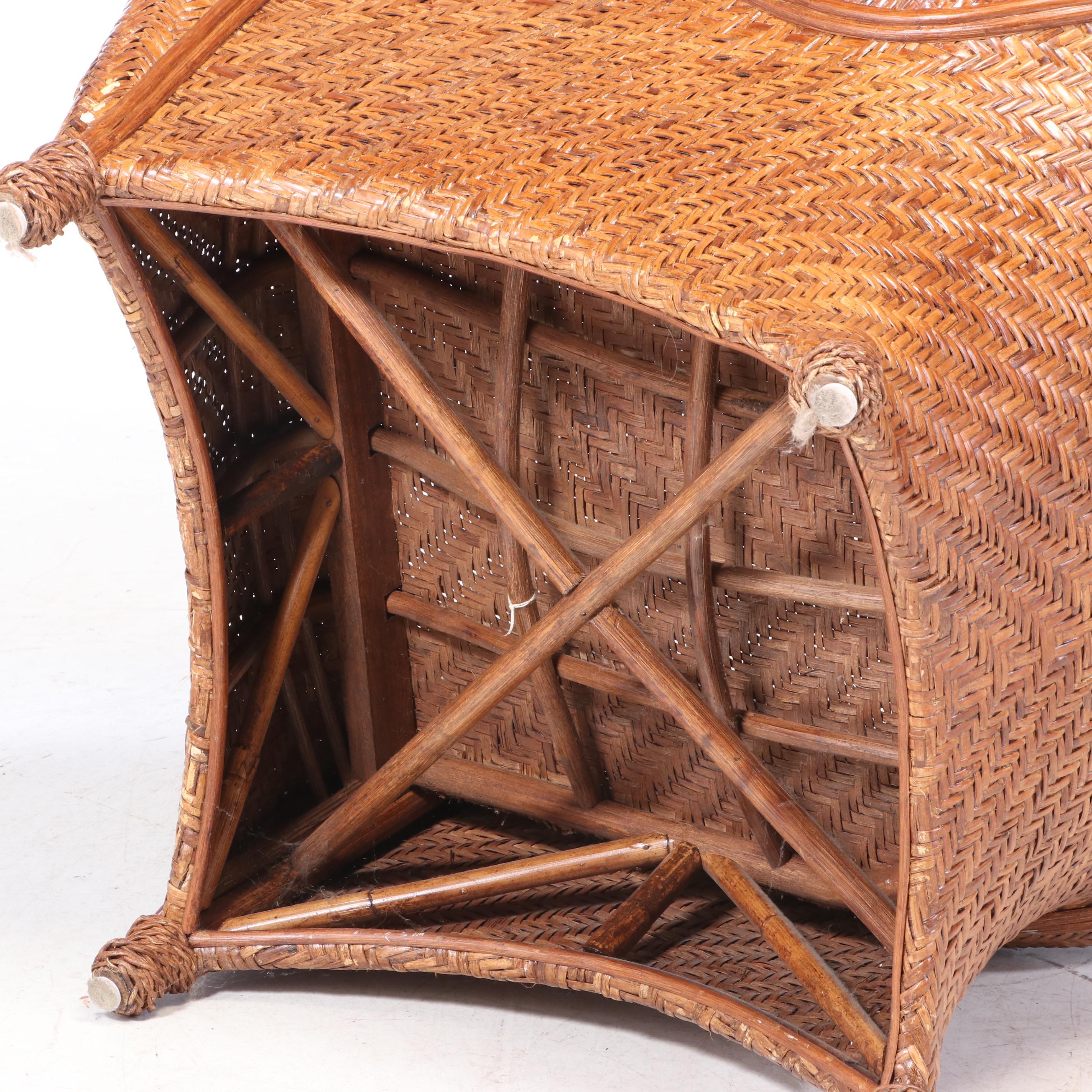 Pottery Barn "Malabar" Rattan Armchair and Footstool