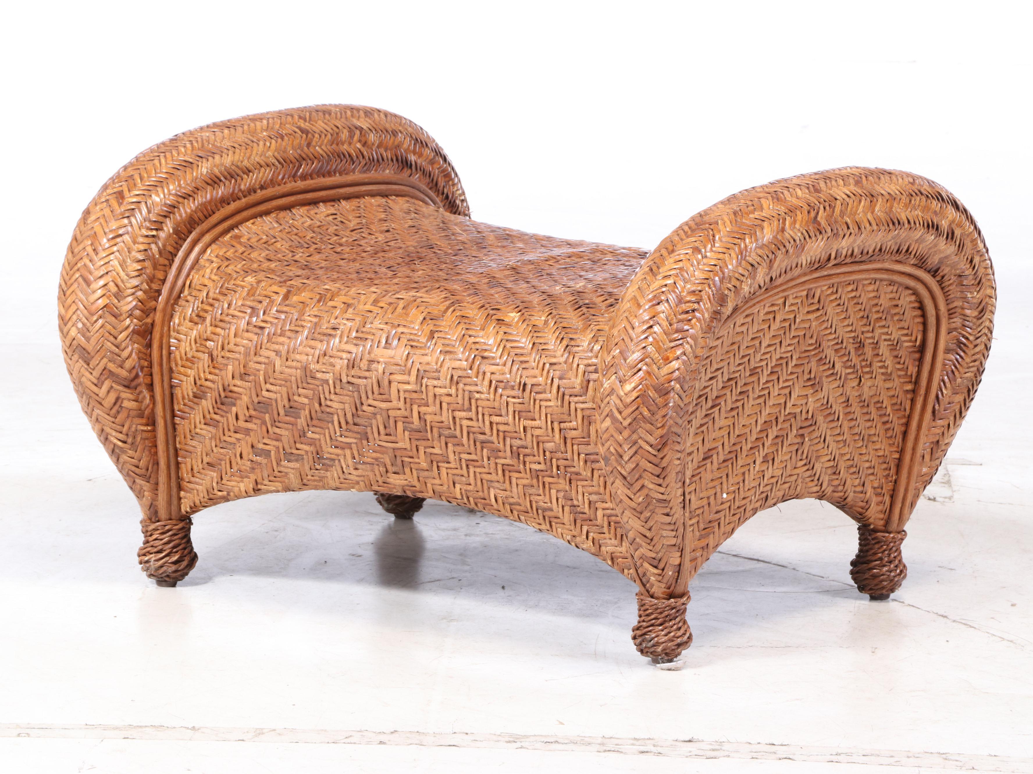 Pottery Barn "Malabar" Rattan Armchair and Footstool