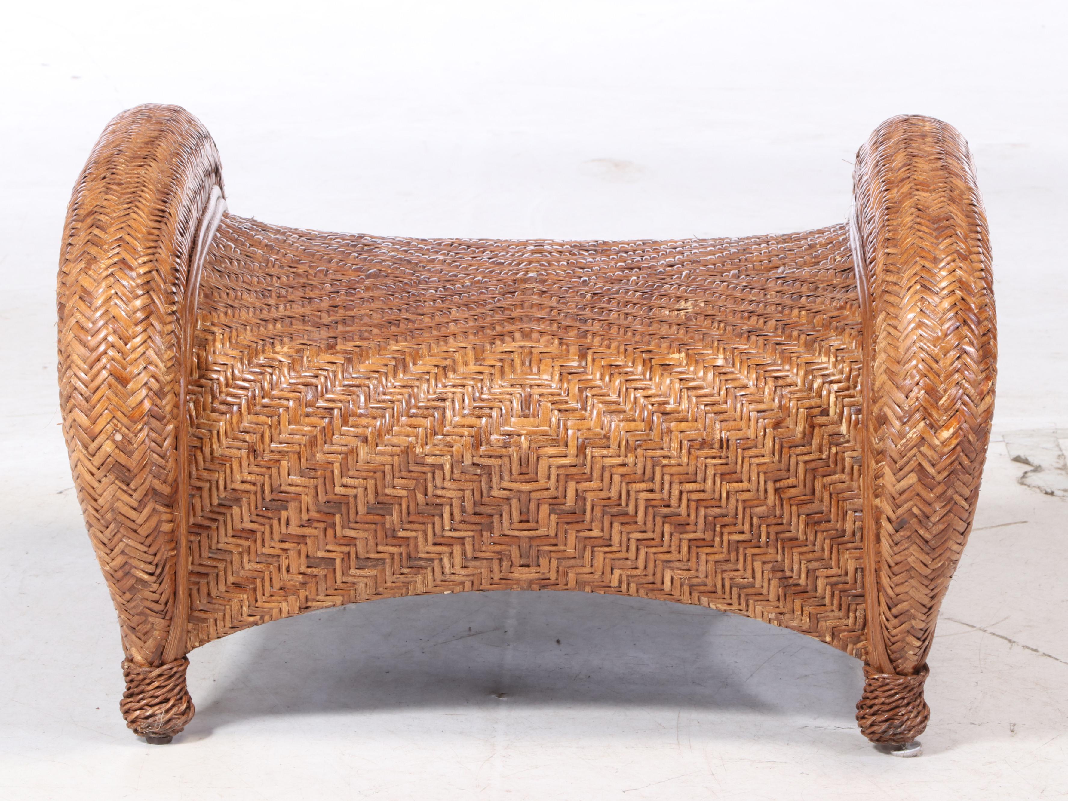 Pottery Barn "Malabar" Rattan Armchair and Footstool