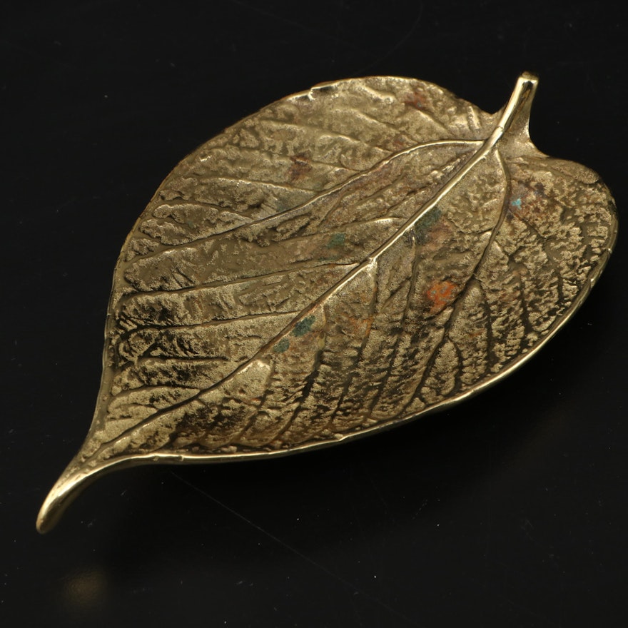 Virginia Metalcrafters Brass Mulberry Leaf Paperweight, Mid-20th Century