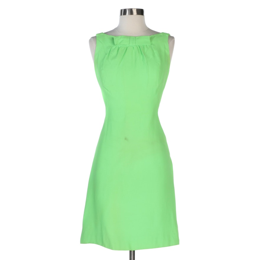 Sleeveless Yoke Dress with Flat Bow and Plunge Back in Green, 1960s Vintage