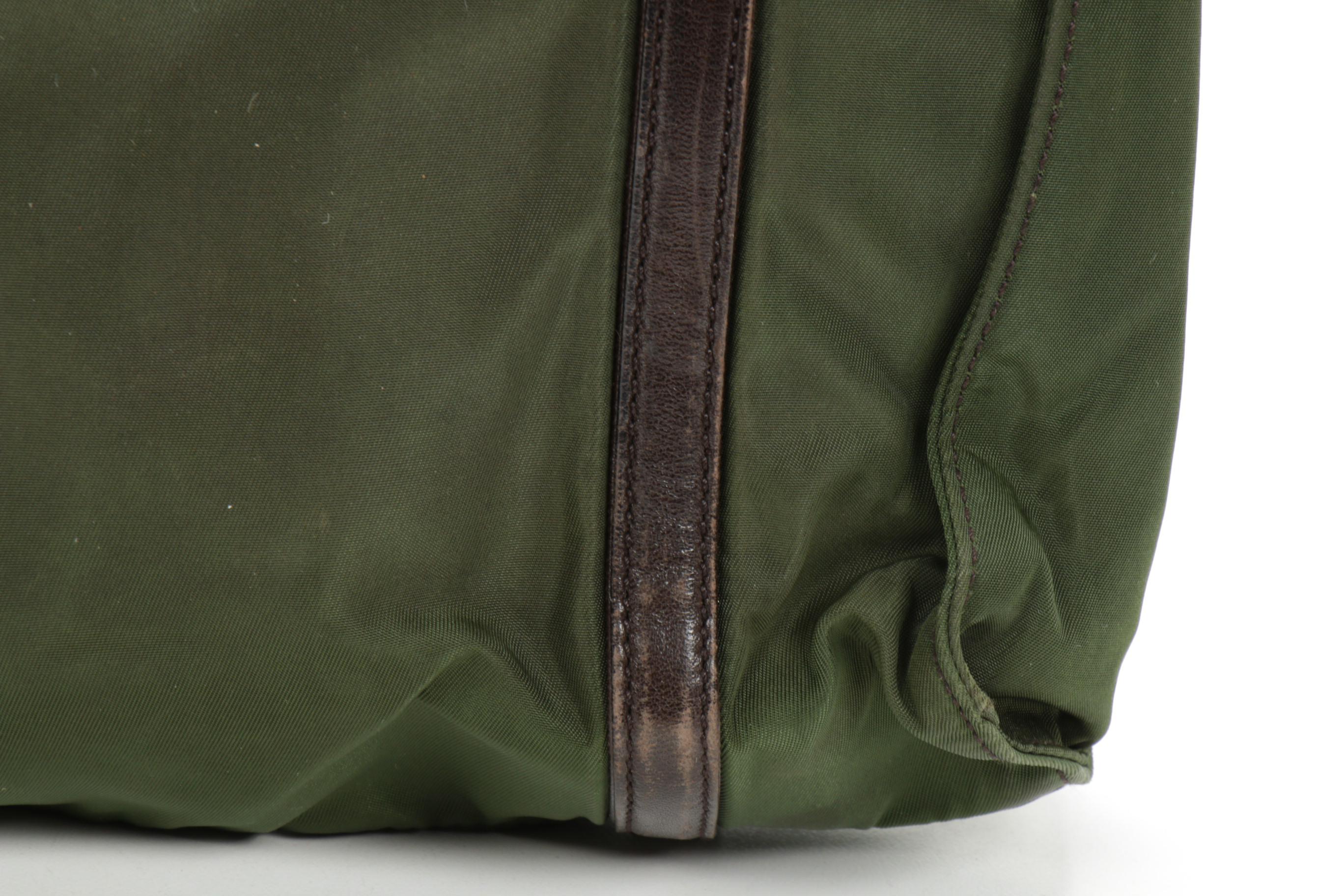 Prada Shoulder Bag in Green Tessuto Nylon and Brown Leather