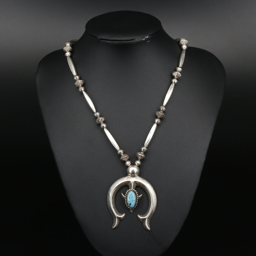 Southwestern Sterling and 800 Silver Turquoise Naja Necklace