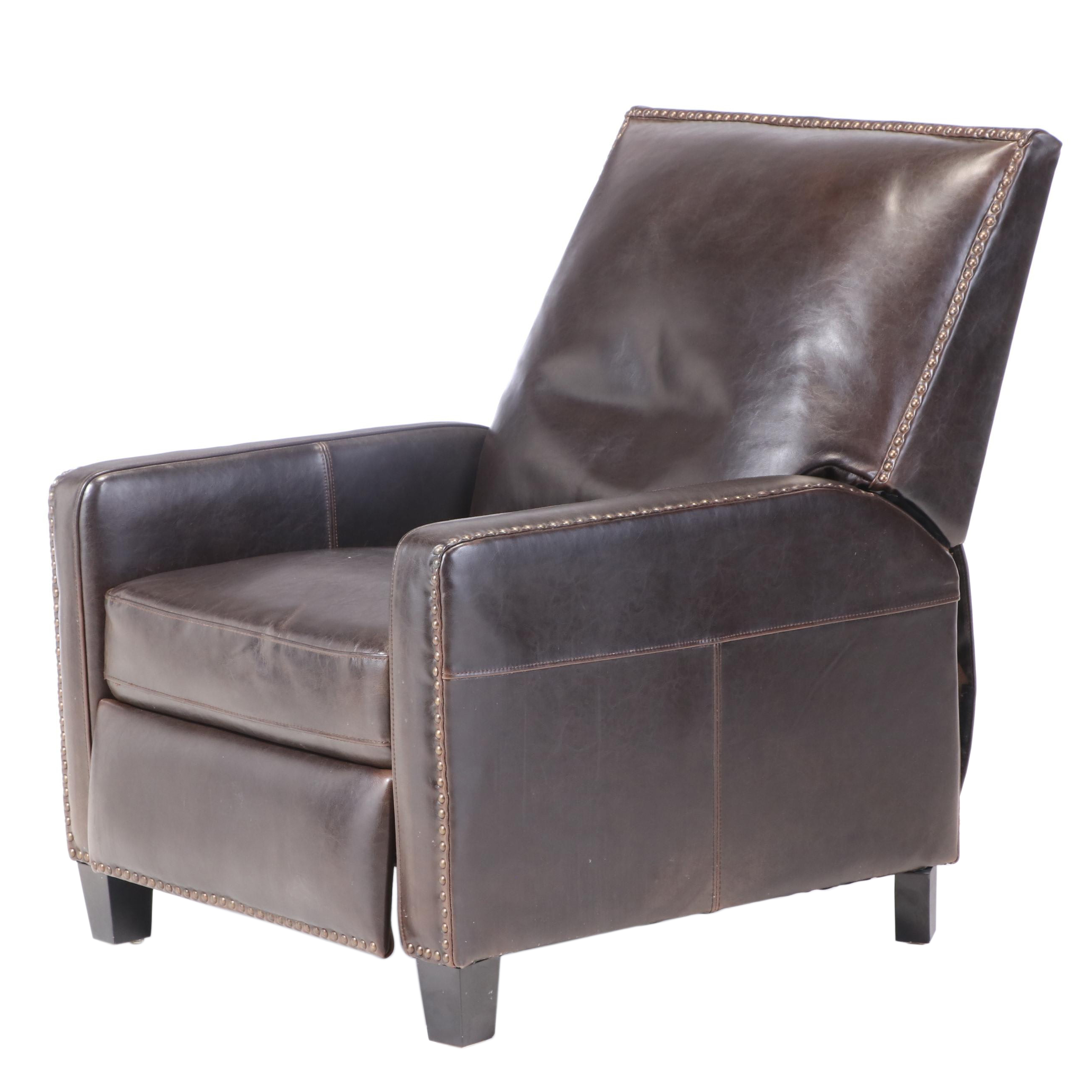Cost Plus for World Market Dark Brown Bicast Leather and Tack-Trimmed Recliner