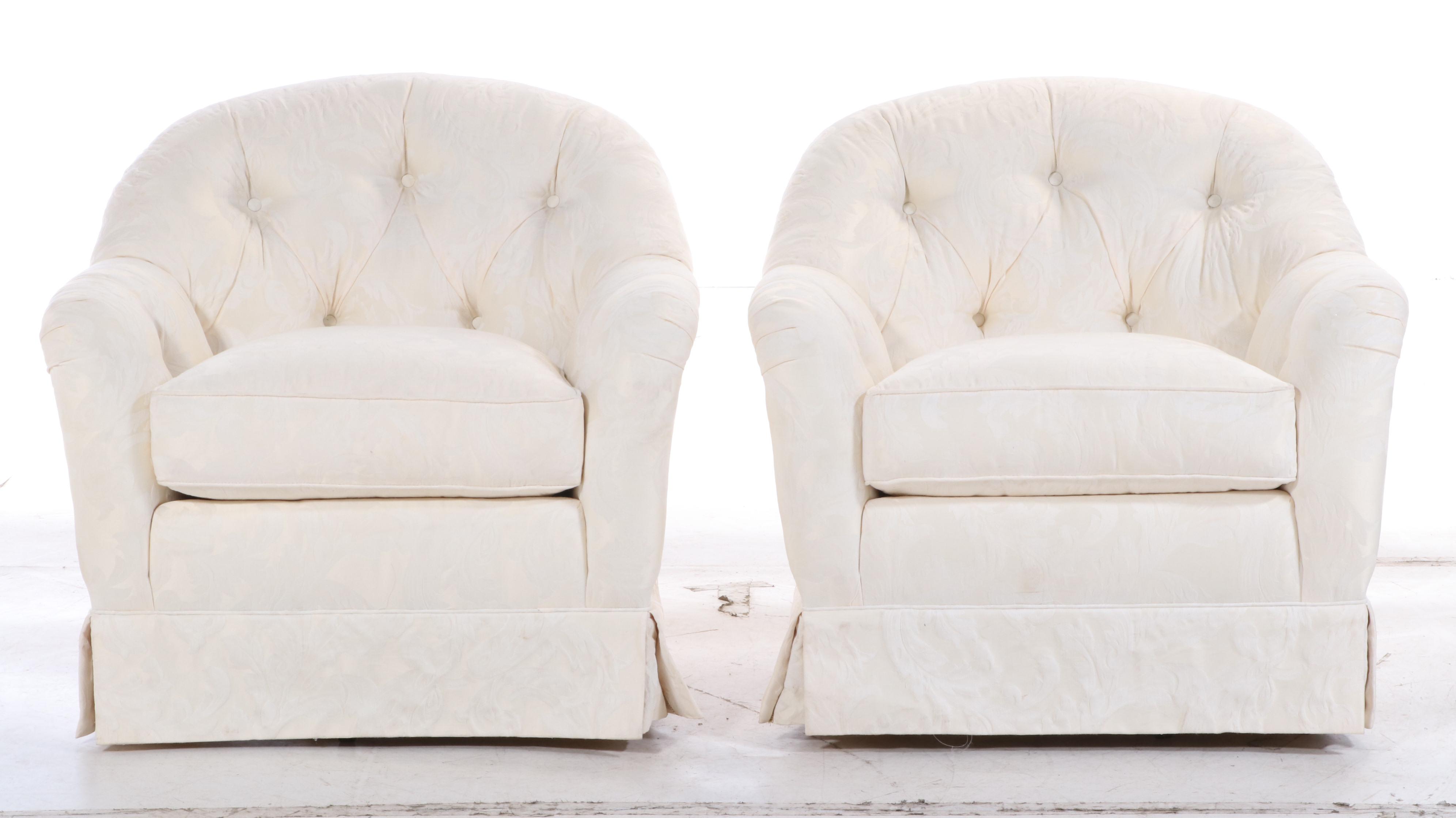 Pair of Sherrill Button-Tufted Swivel-Tilt Easy Armchairs, Late 20th Century