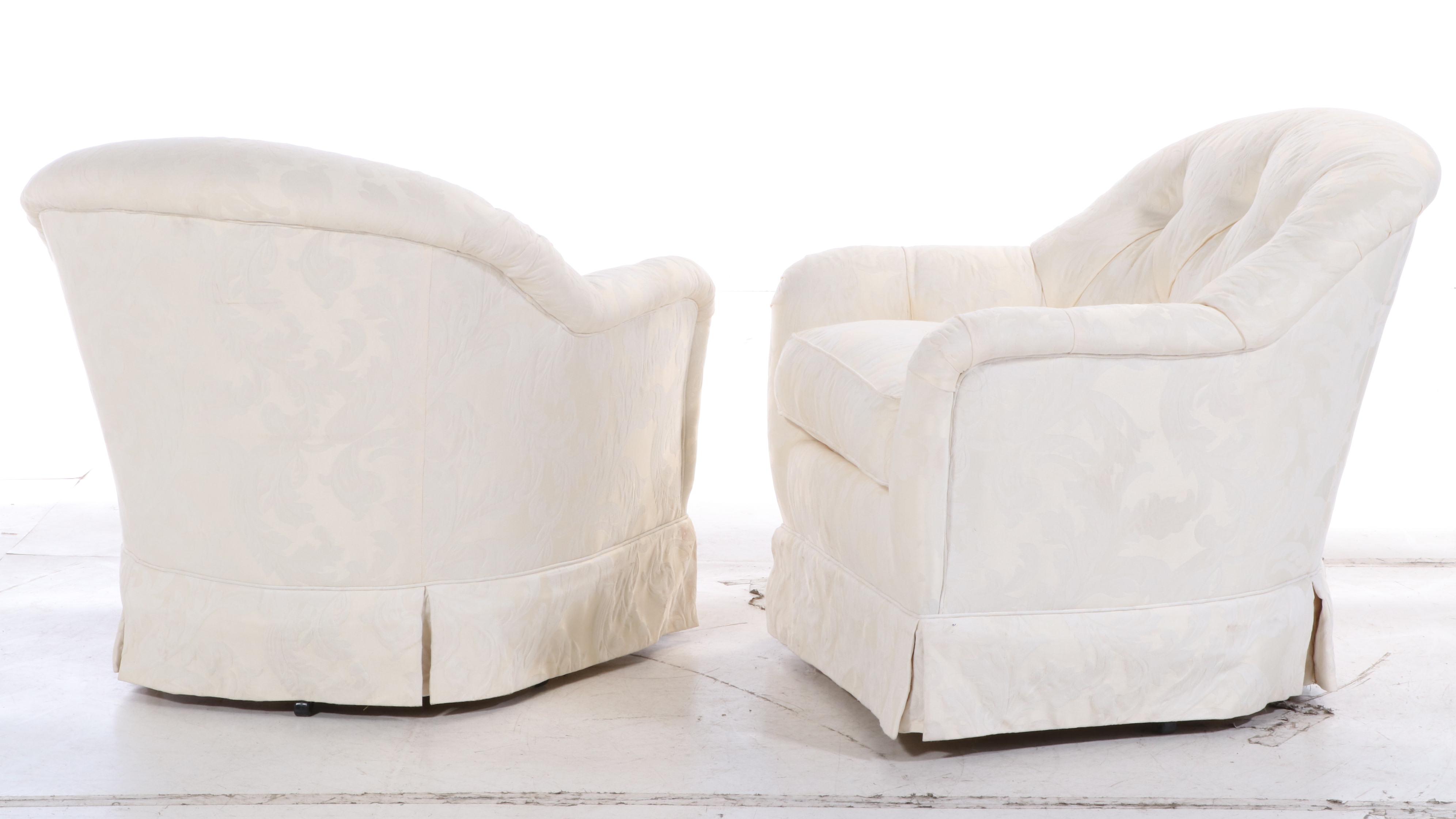 Pair of Sherrill Button-Tufted Swivel-Tilt Easy Armchairs, Late 20th Century