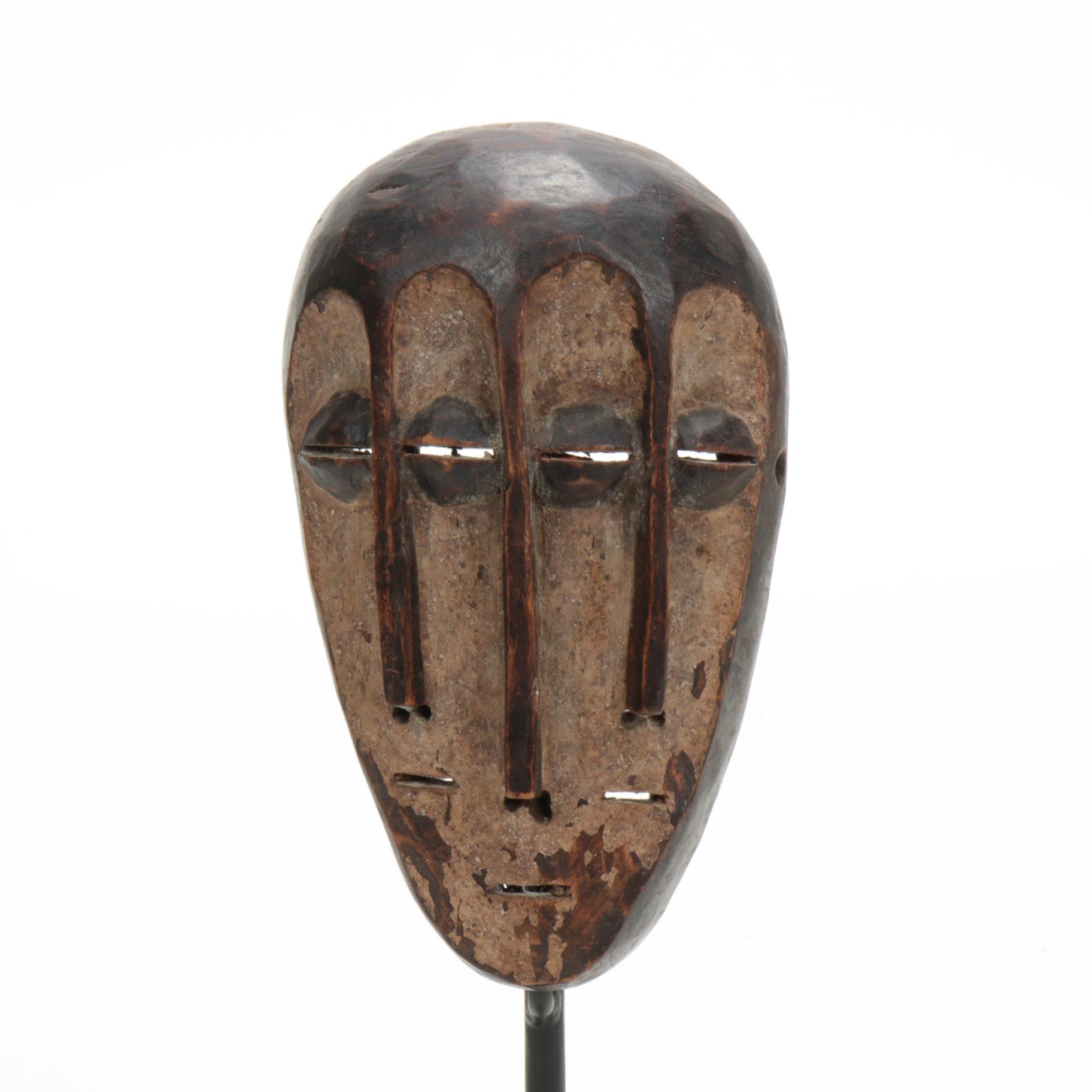 Fang Style Triple-Face Carved Wood Mask, Central Africa