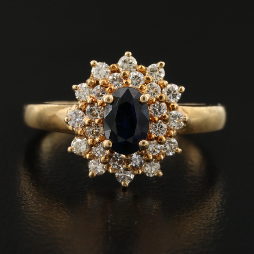 18K Sapphire and Diamond Double Halo Ring