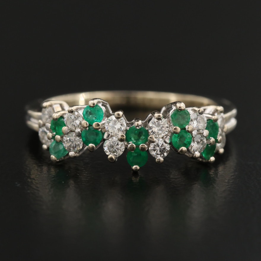 18K Emerald and Diamond Step Ring