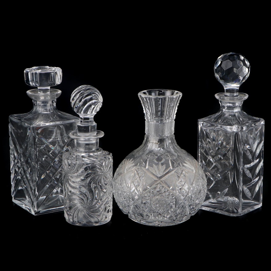 Pressed Crystal Decanters with Cut Glass Carafe