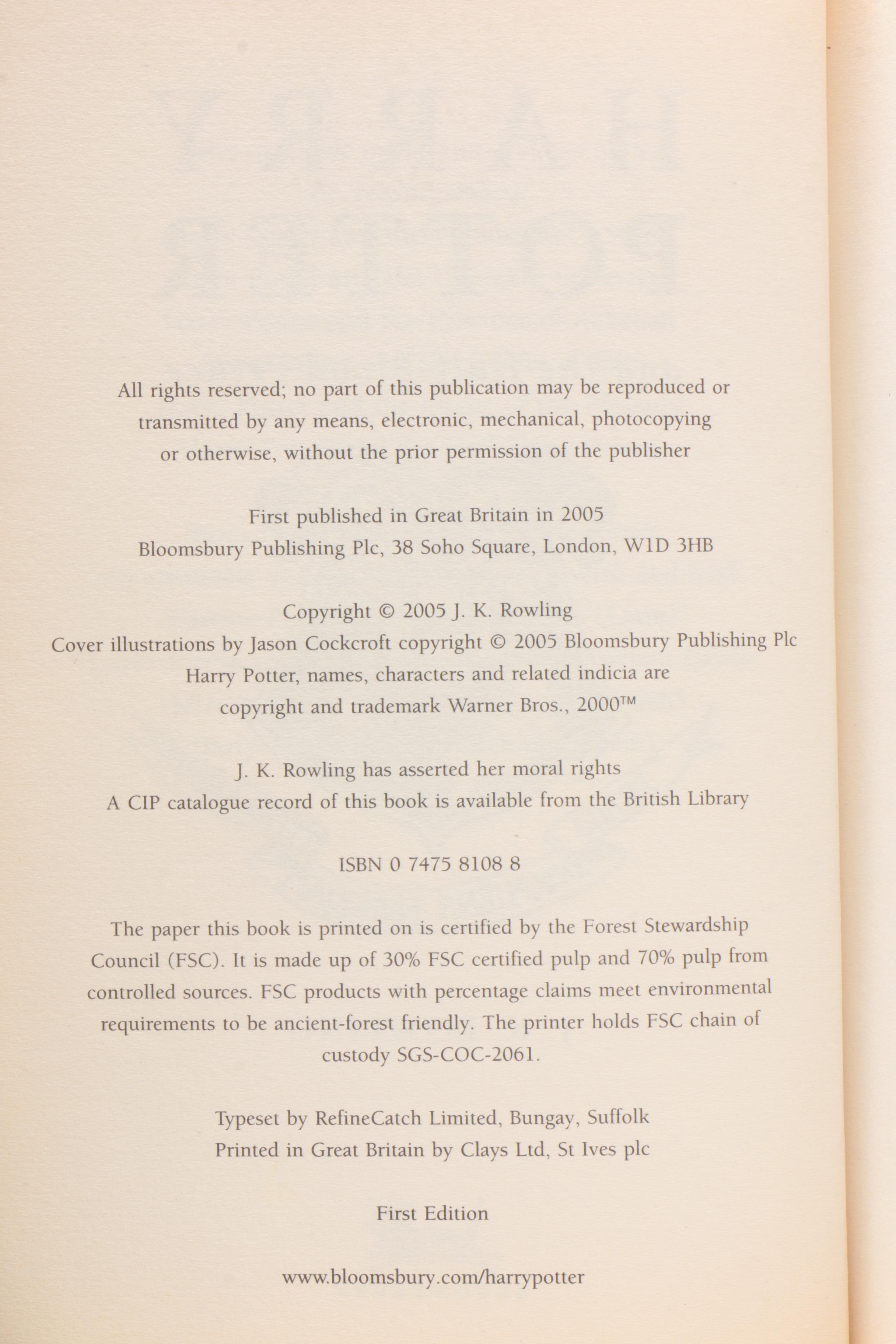 First UK Edition "Harry Potter and the Half-Blood Prince" by J. K. Rowling, 2005