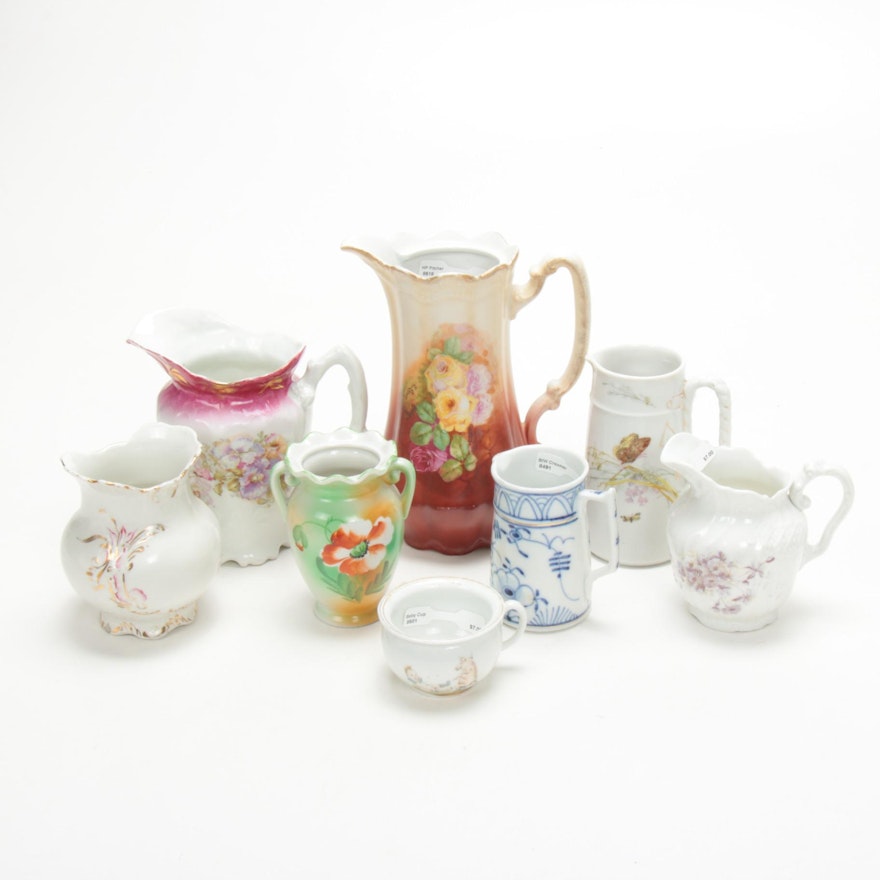 Haviland and Other Hand-Painted Porcelain Pitchers, Creamers and More