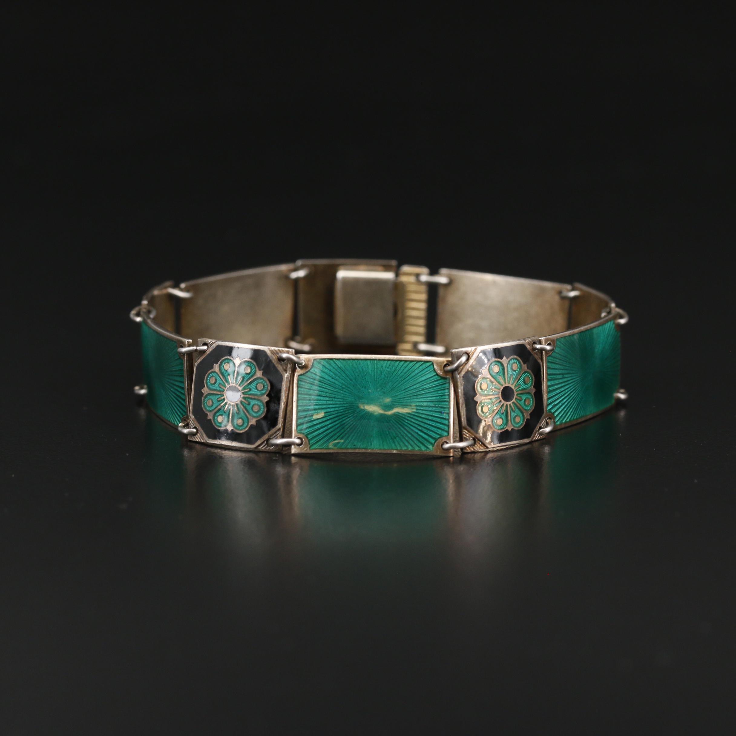 Vintage David Andersen Scandinavian Guilloche and Cloisonne Bracelet