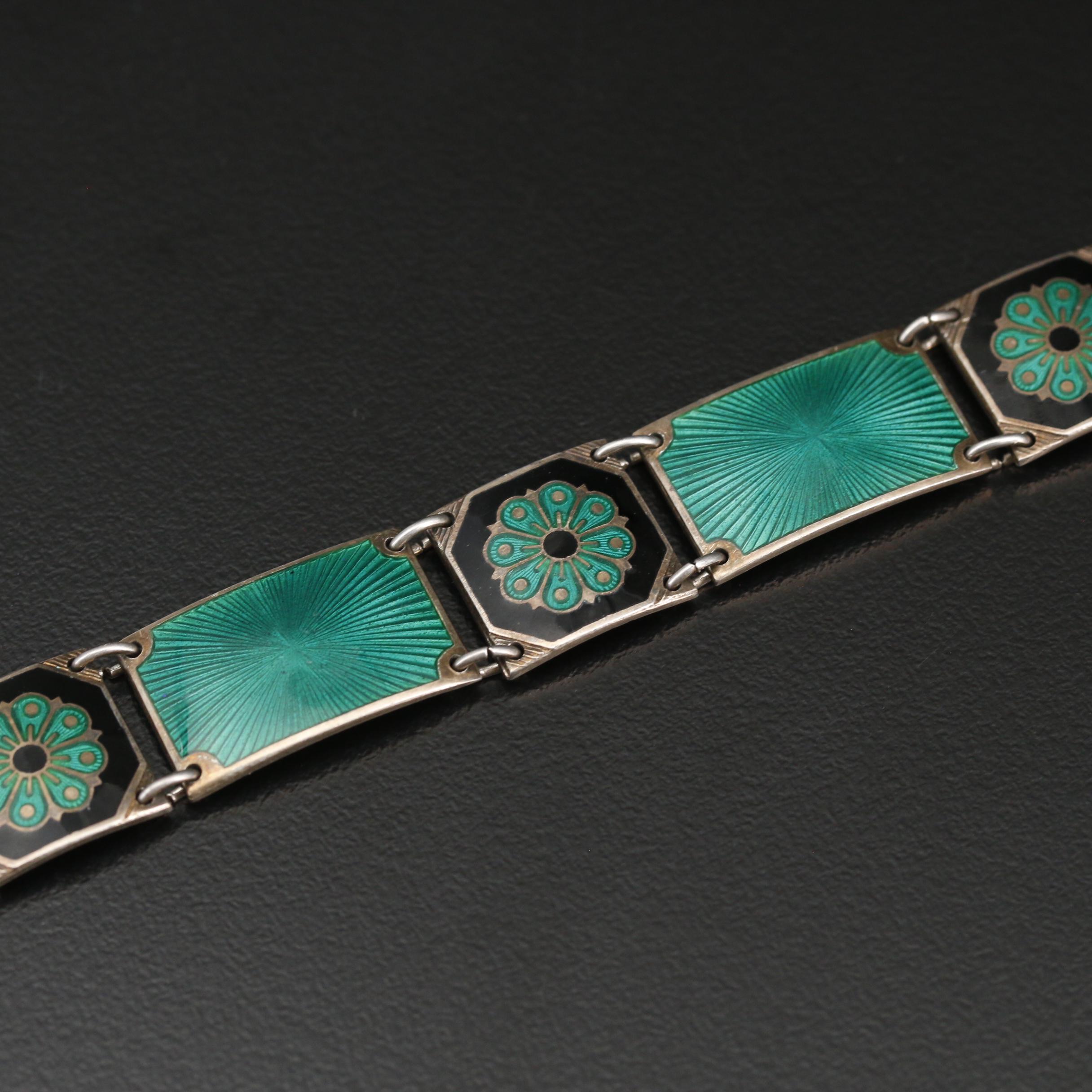 Vintage David Andersen Scandinavian Guilloche and Cloisonne Bracelet