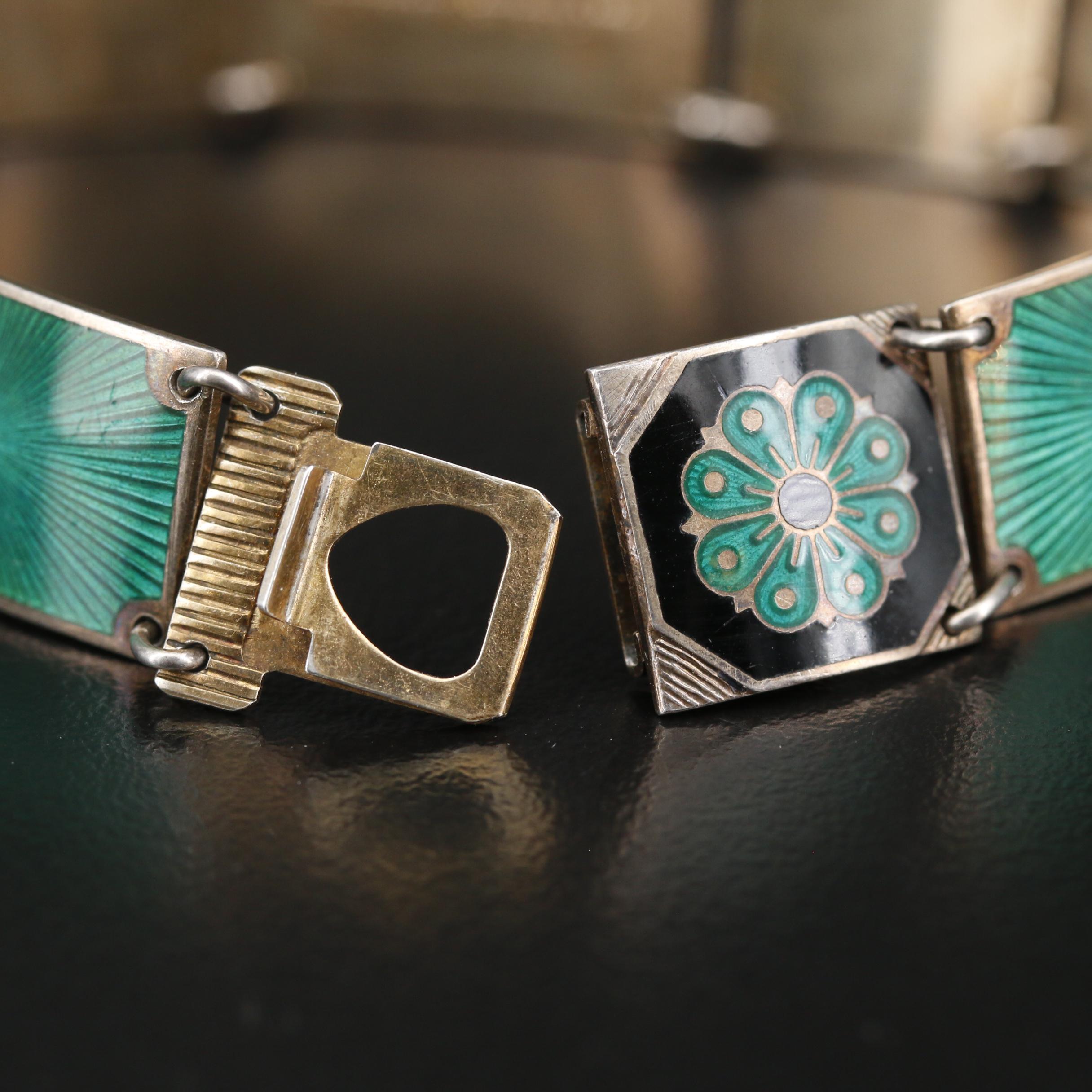 Vintage David Andersen Scandinavian Guilloche and Cloisonne Bracelet