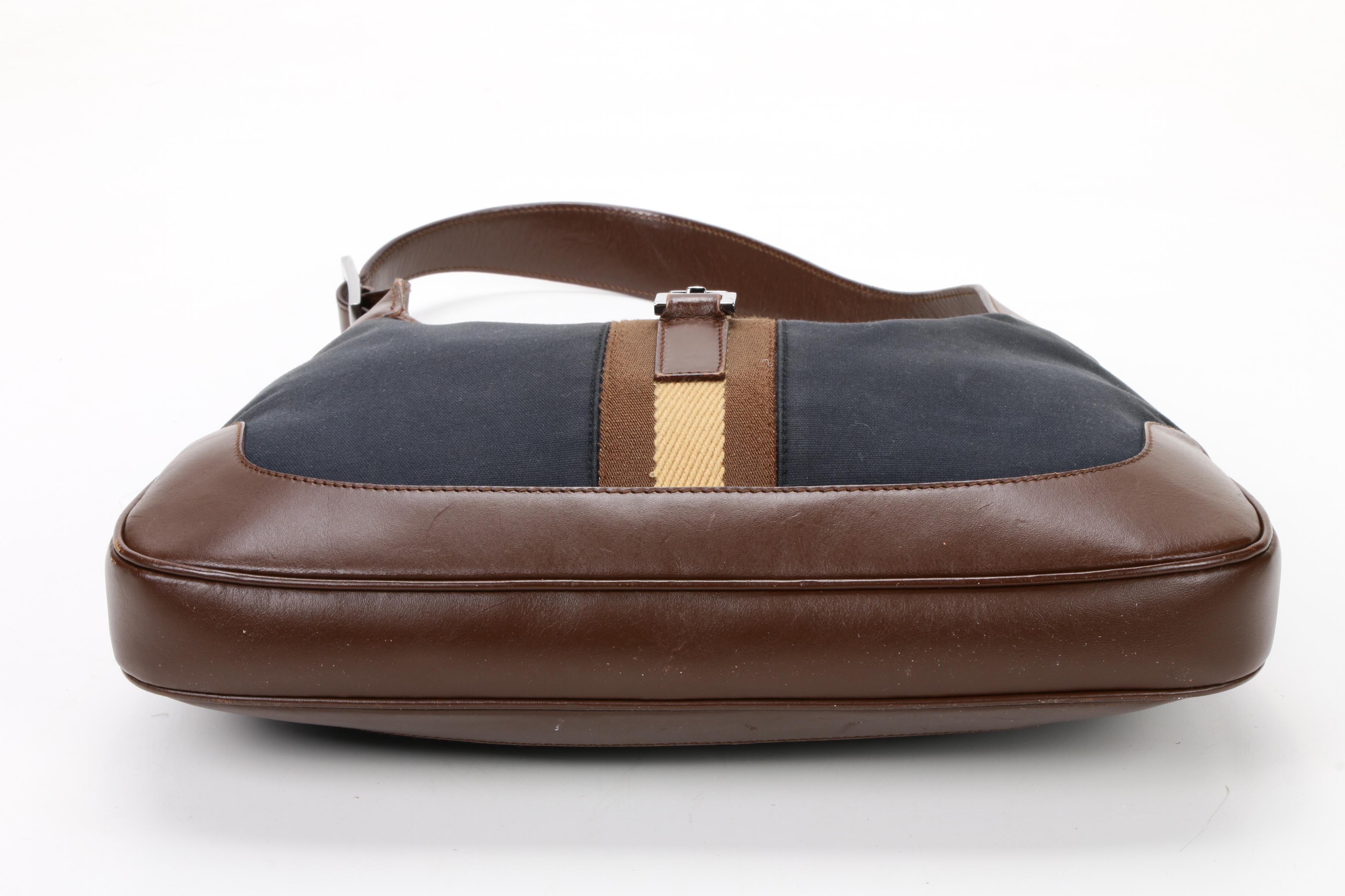Gucci Jackie Bag in Navy Canvas and Brown Leather