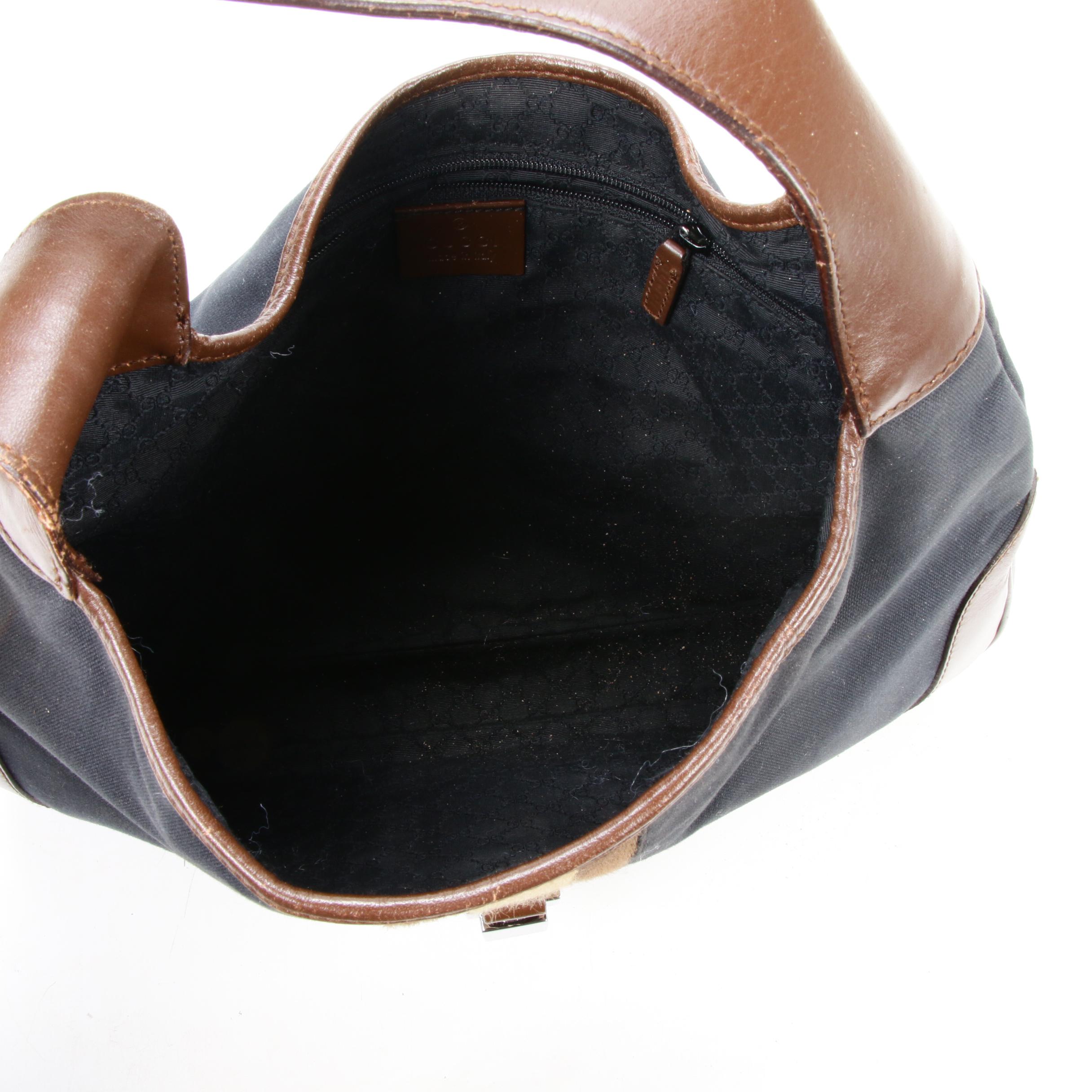 Gucci Jackie Bag in Navy Canvas and Brown Leather