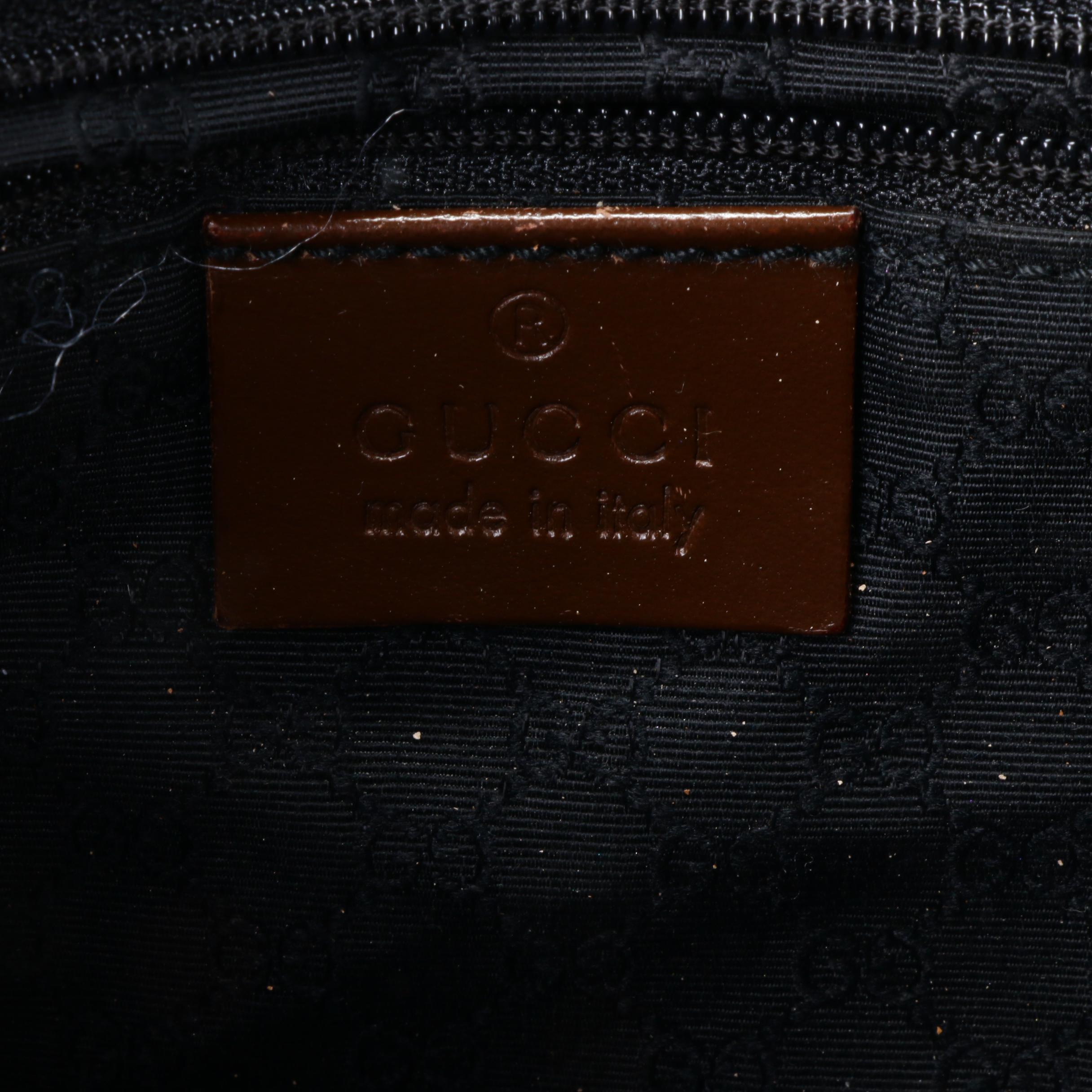 Gucci Jackie Bag in Navy Canvas and Brown Leather