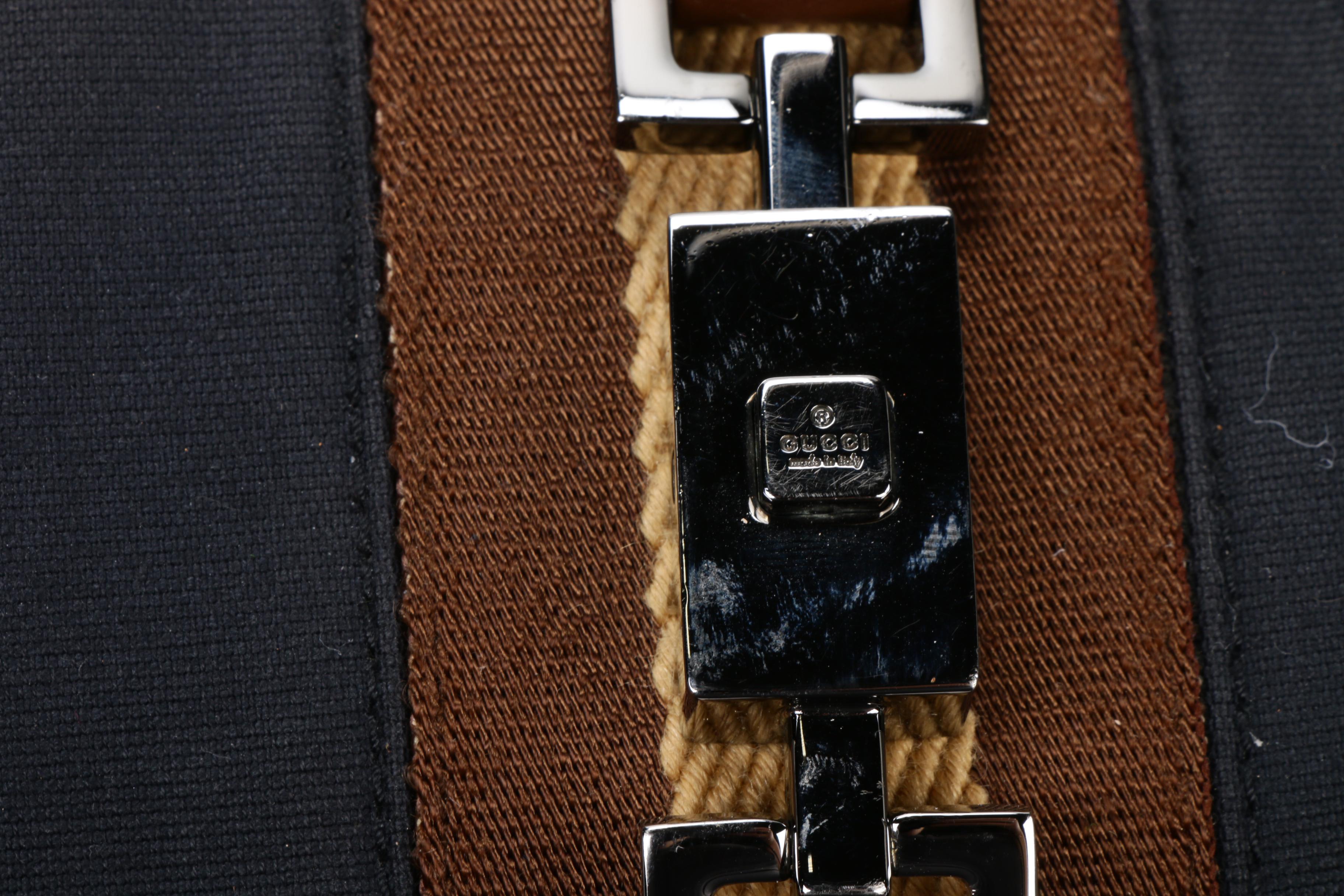 Gucci Jackie Bag in Navy Canvas and Brown Leather