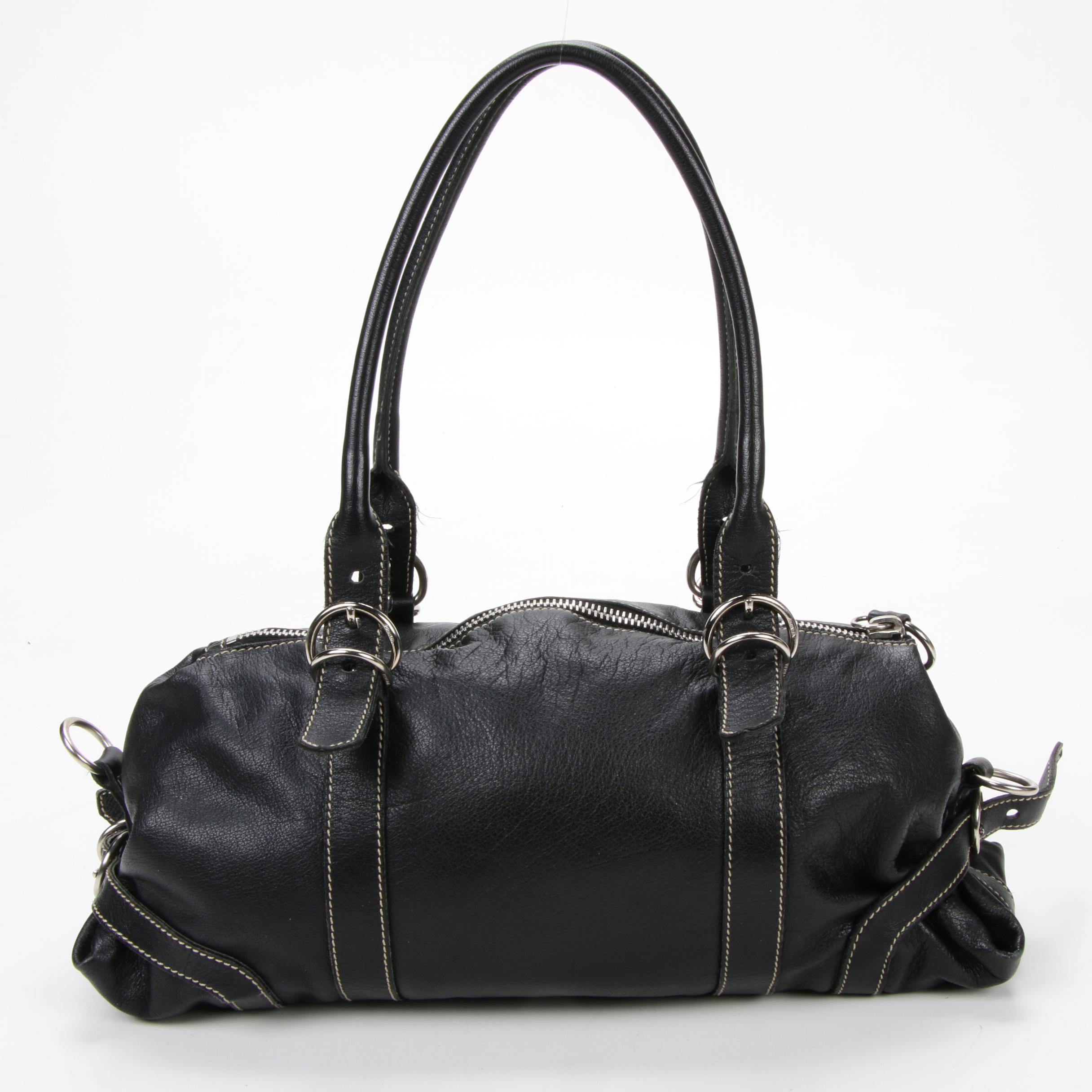 Prada Shoulder Bag in Black Grained Leather with Contrast Stitching