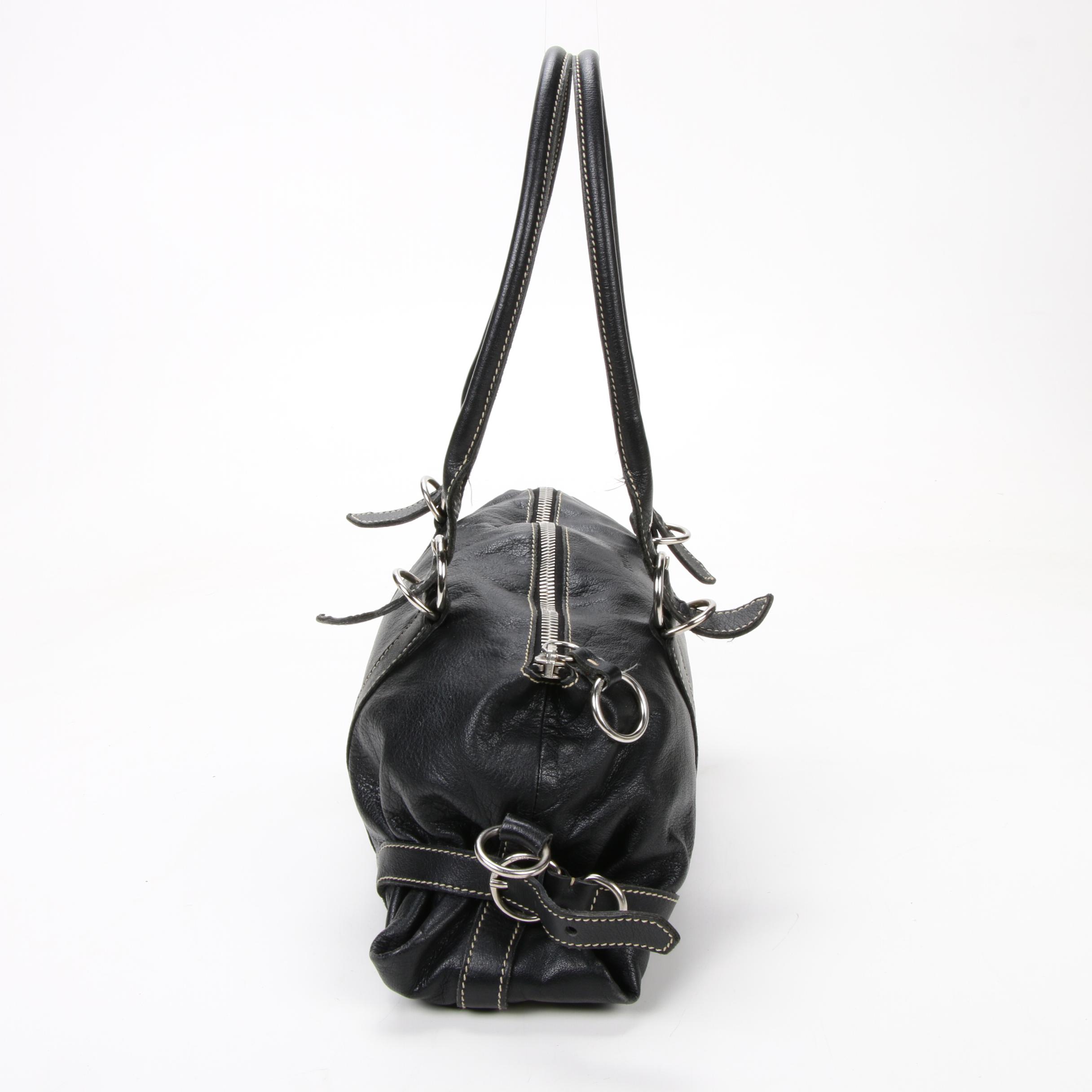 Prada Shoulder Bag in Black Grained Leather with Contrast Stitching