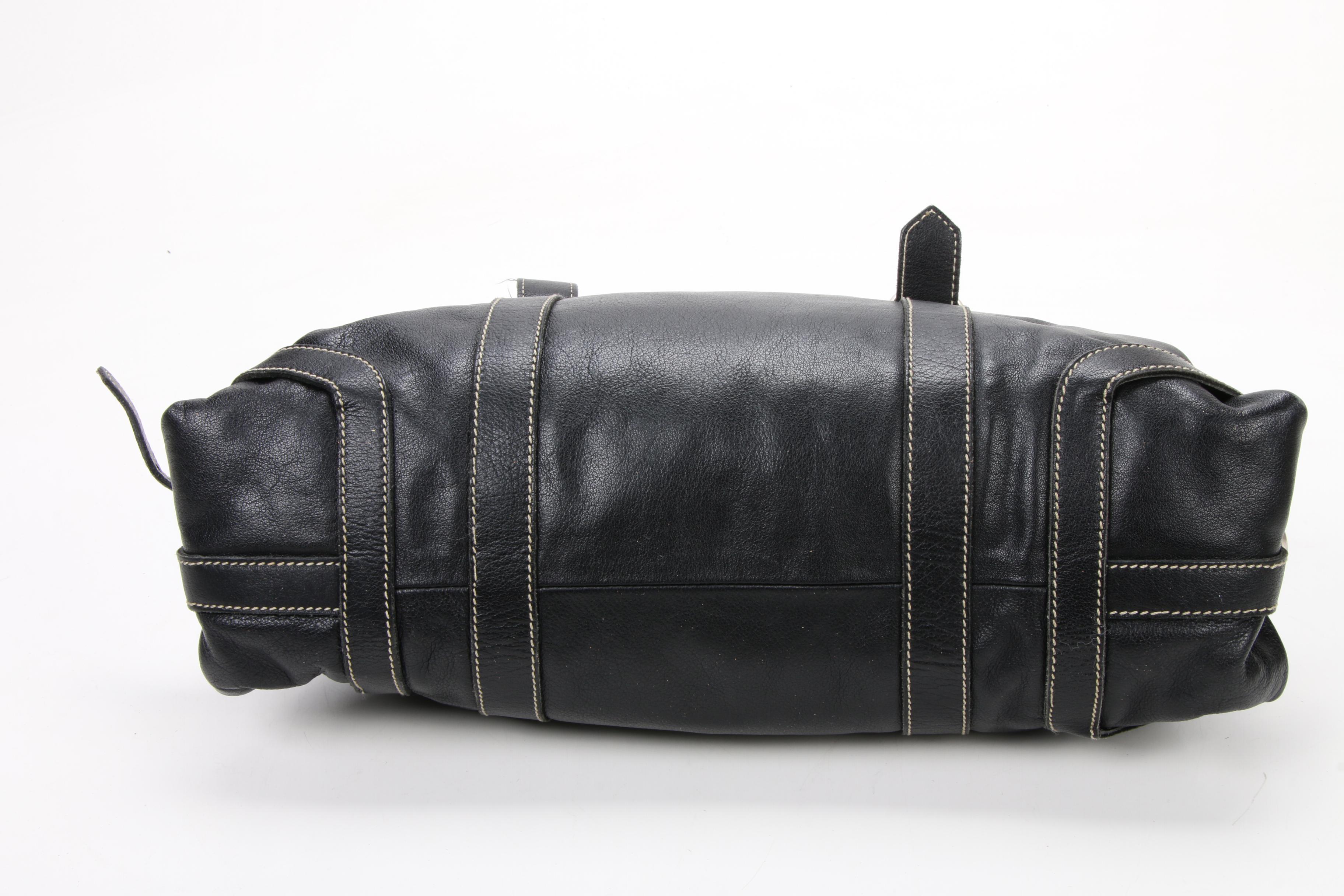 Prada Shoulder Bag in Black Grained Leather with Contrast Stitching