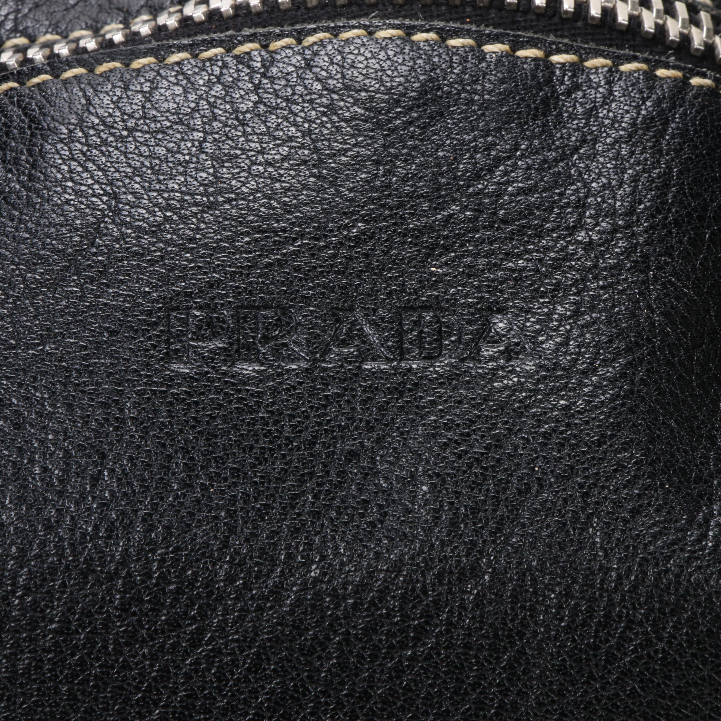 Prada Shoulder Bag in Black Grained Leather with Contrast Stitching