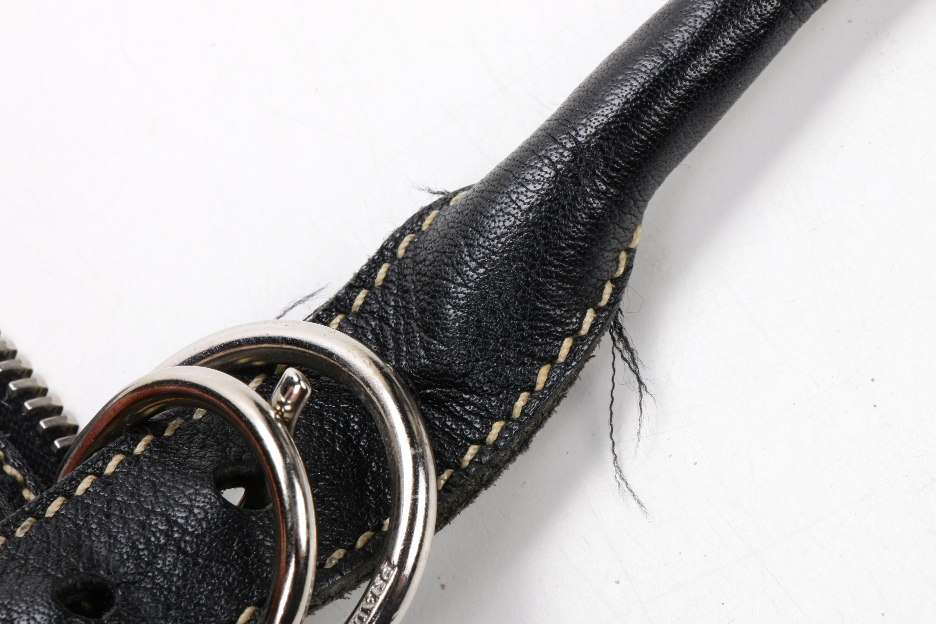 Prada Shoulder Bag in Black Grained Leather with Contrast Stitching