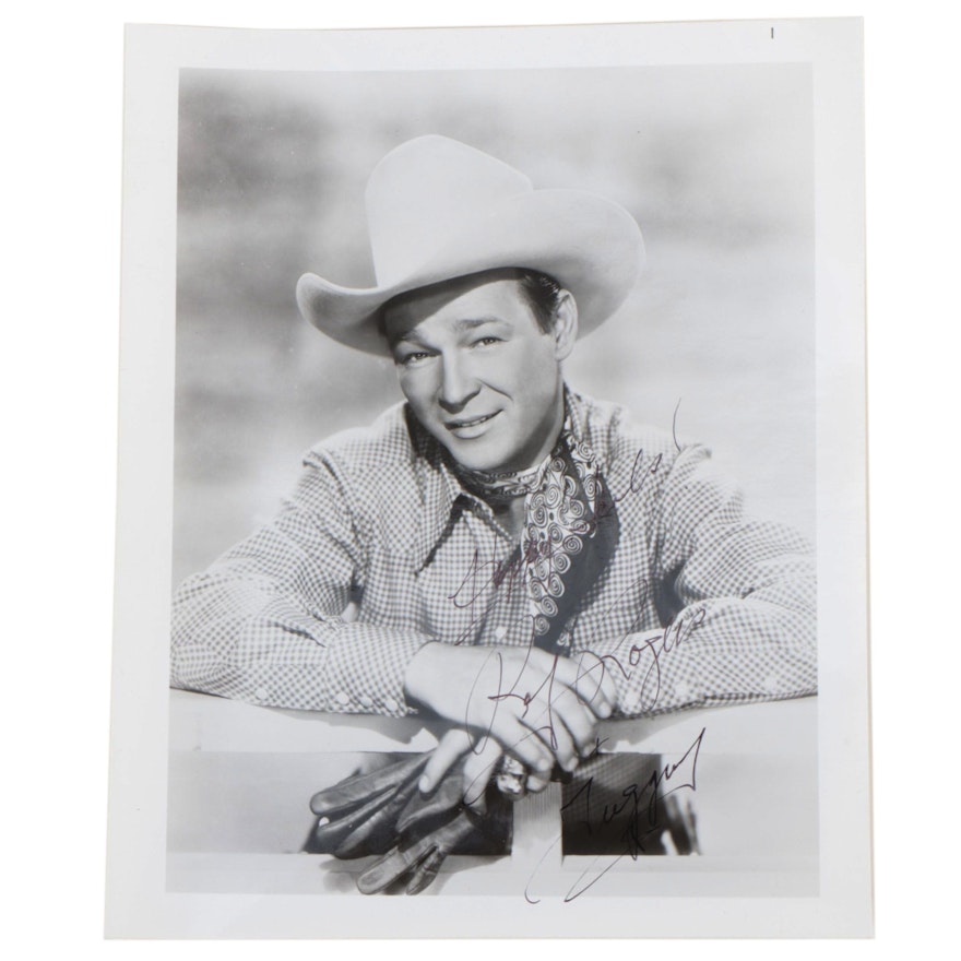 Roy Rogers Signed "Happy Trails and Trigger" Western Star Photo Print, Vintage