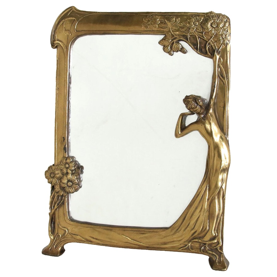 Brass Art Nouveau Mirror, Early 20th Century
