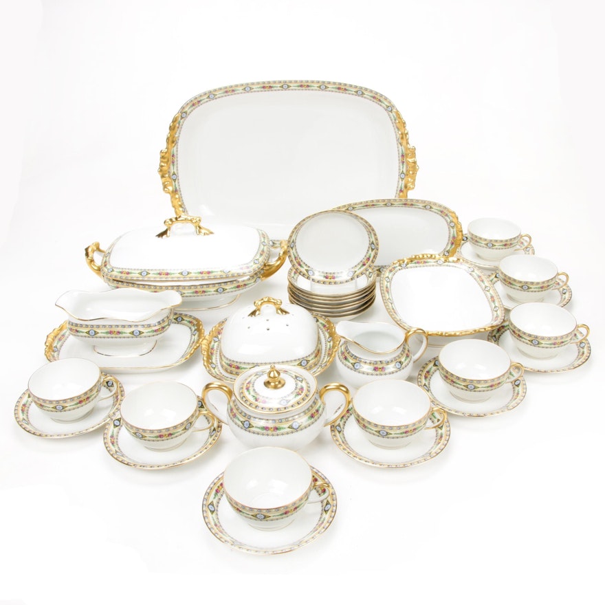 J P Jean Pouyat Limoges Gilt Trim Porcelain Serveware