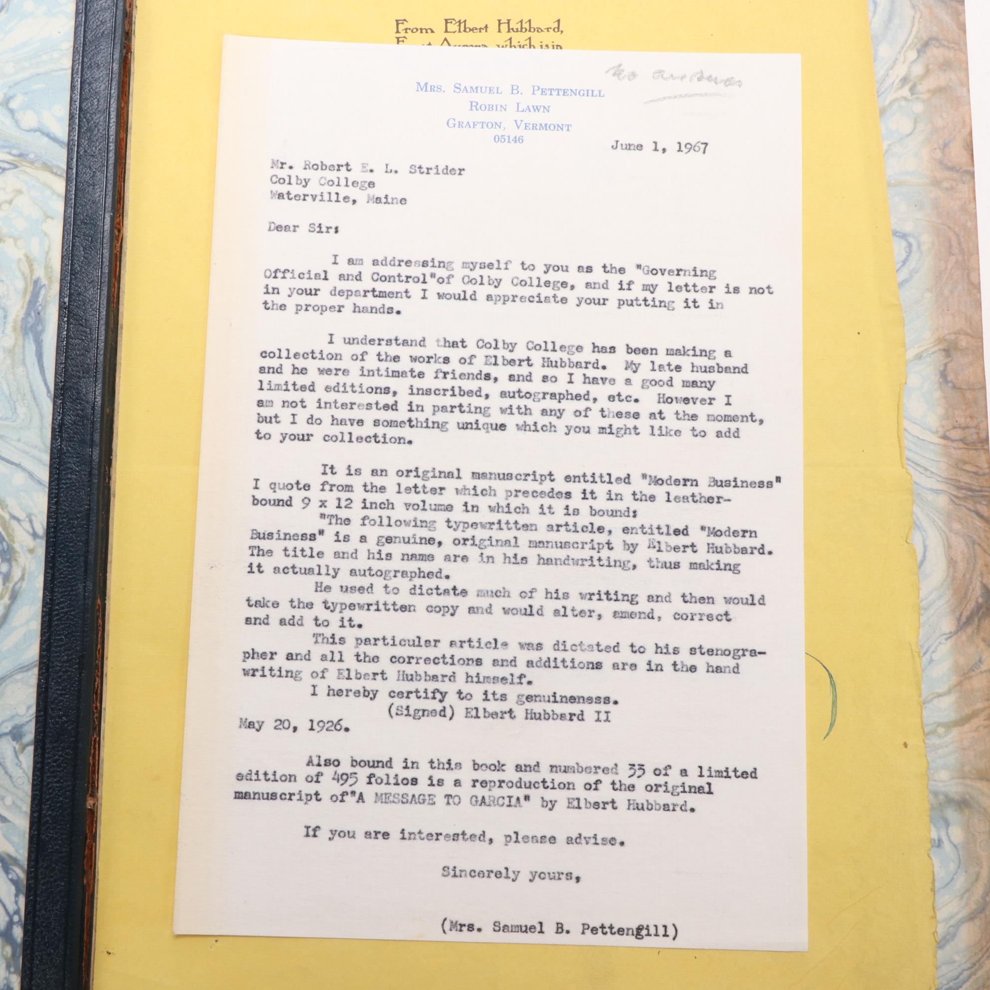 "Modern Business" Manuscript with "A Message to Garcia" by Elbert Hubbard, 1926