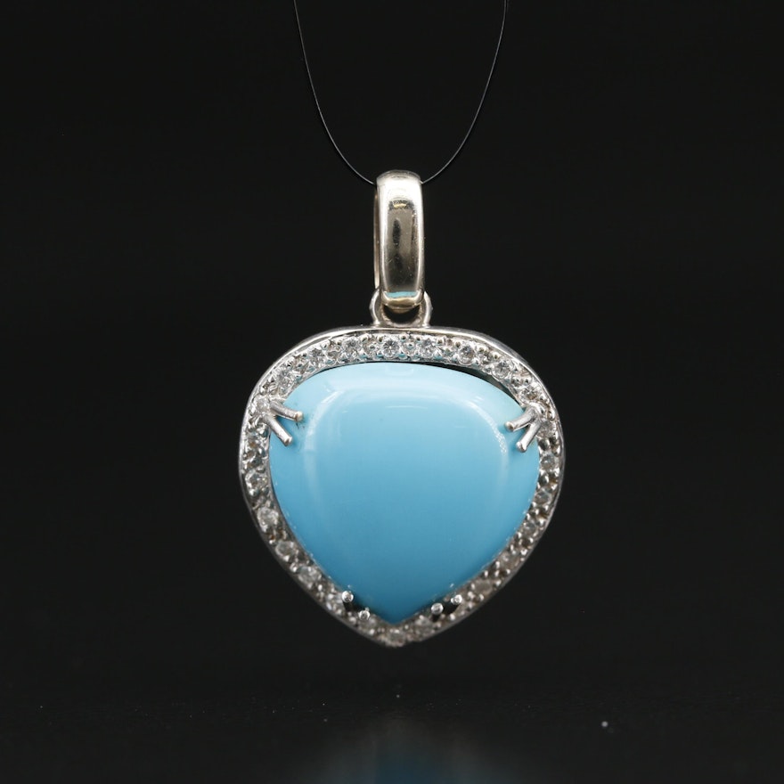 14K Pendant with Cabochon Center and Diamond Halo