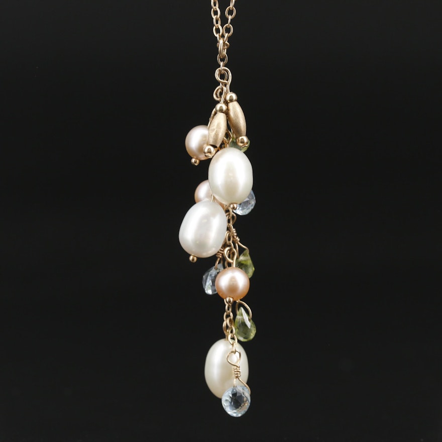 14K Pearl, Peridot and Topaz Necklace