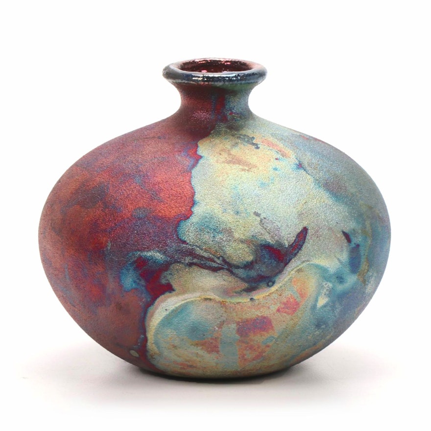 Stephan Roy Copper Metallic Raku Fired Spherical Stoneware Vase