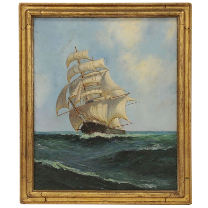 Oil Painting of Clipper Ship at Sea after Montague Dawson