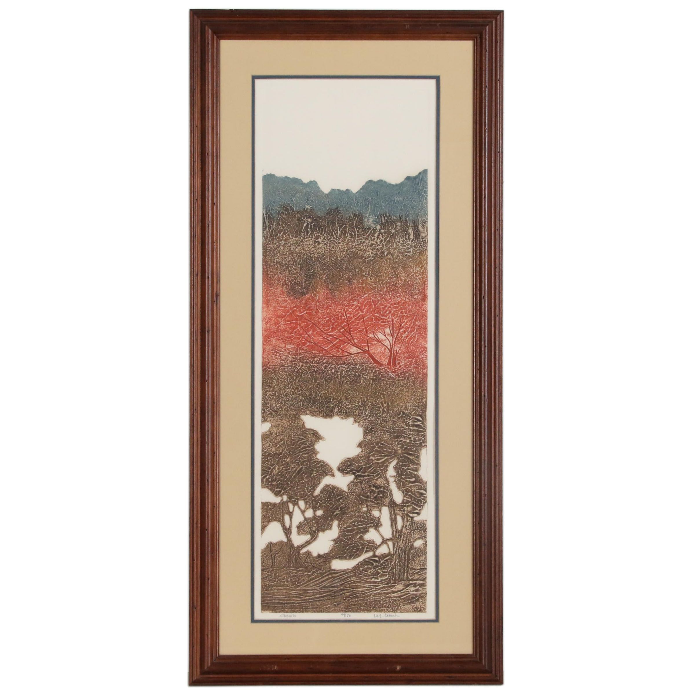 W.E. Coombs Collagraph "Seeing", Mid to Late 20th Century