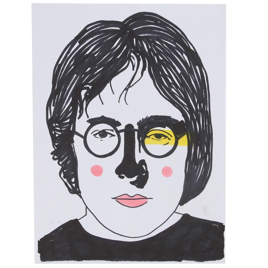 Francois Aguiard Marker Drawing "John Lennon", 2019