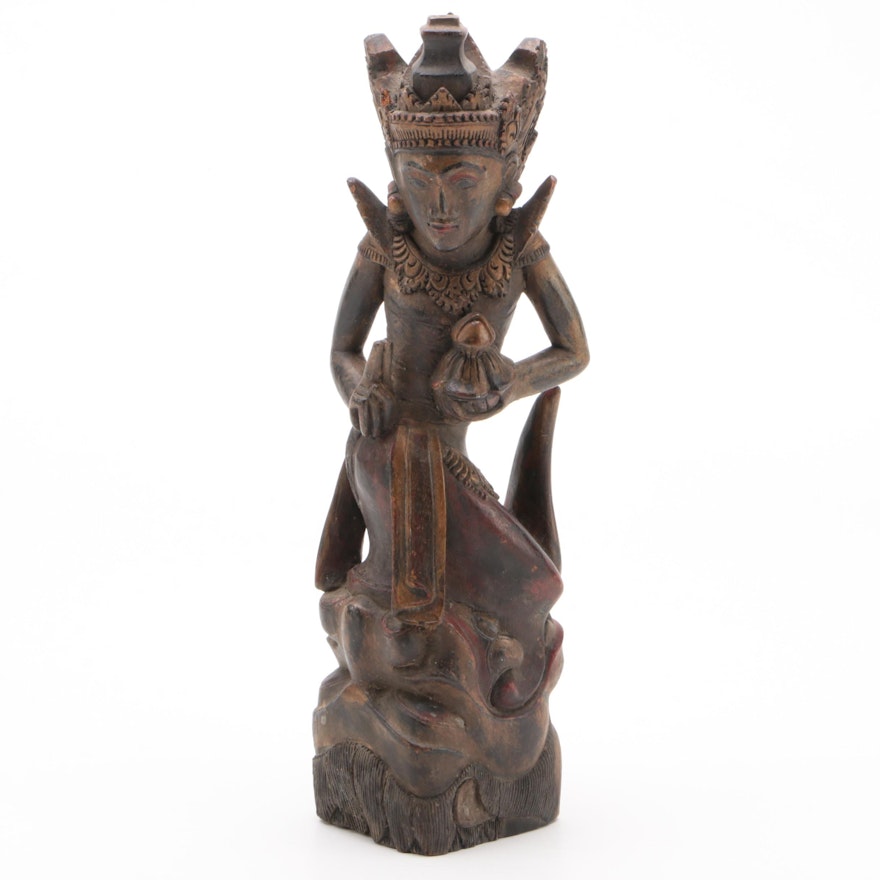 Balinese Carved Wood Deity Sculpture, 20th Century