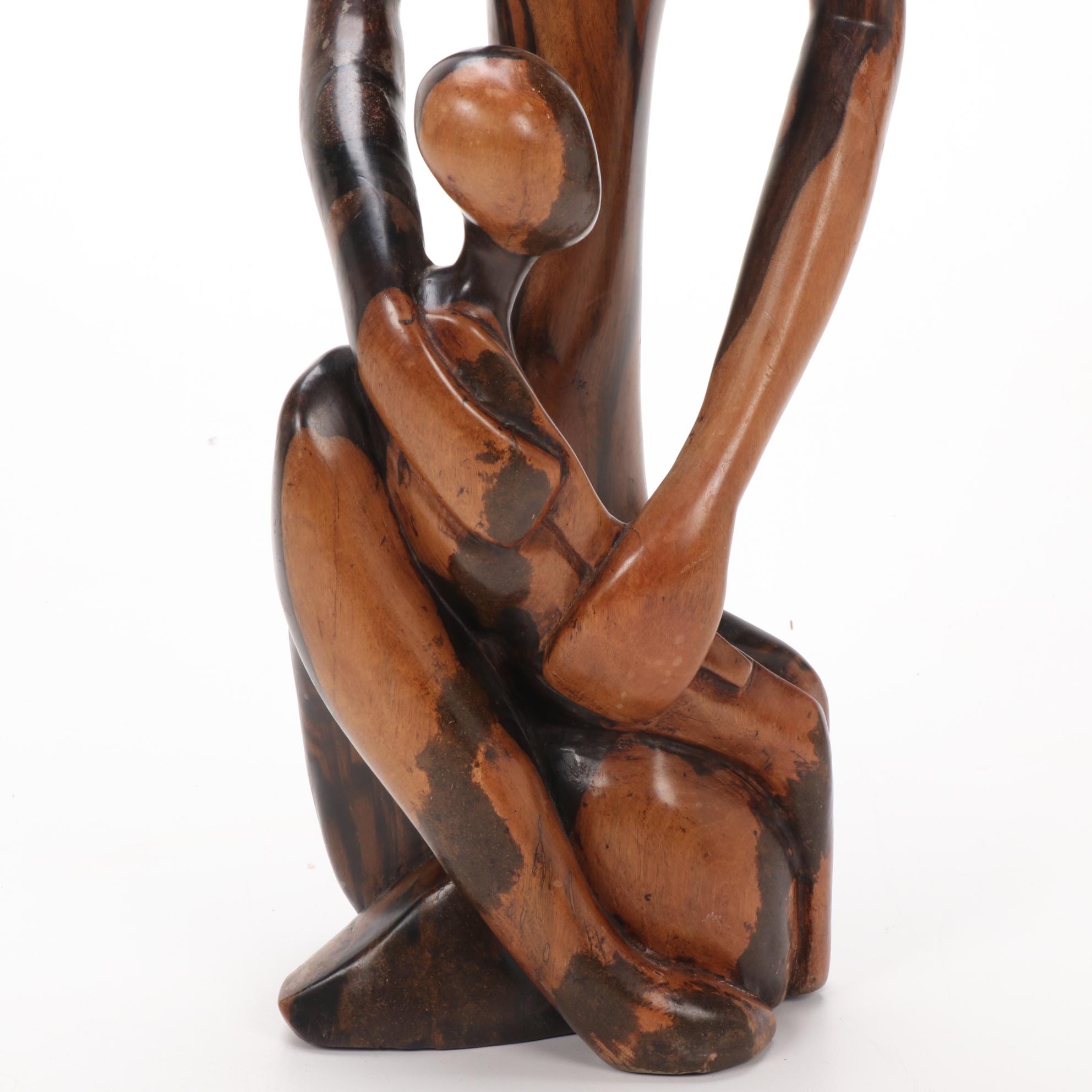 Shona Style Mother and Child Carved Wood Sculpture, Zimbabwe