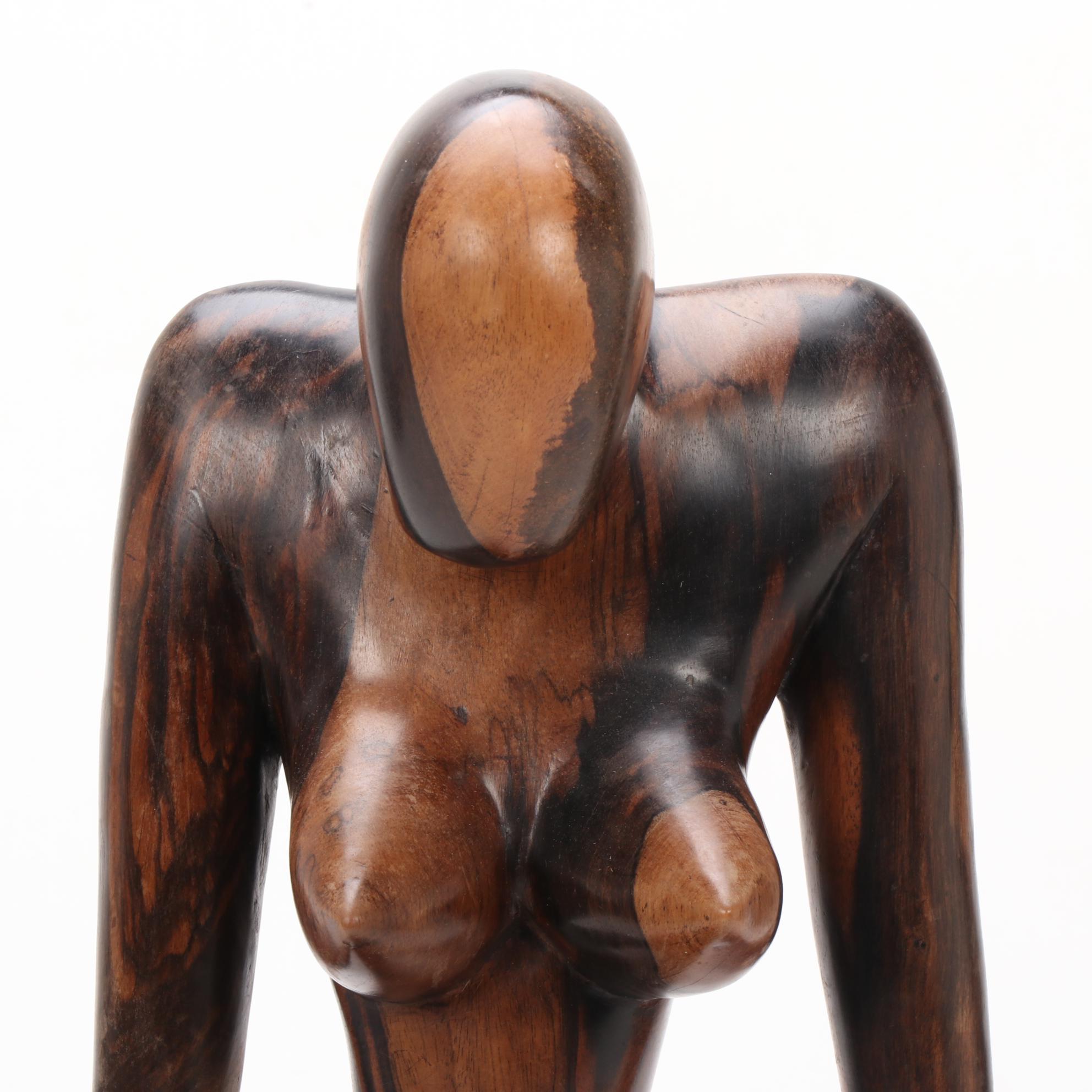 Shona Style Mother and Child Carved Wood Sculpture, Zimbabwe