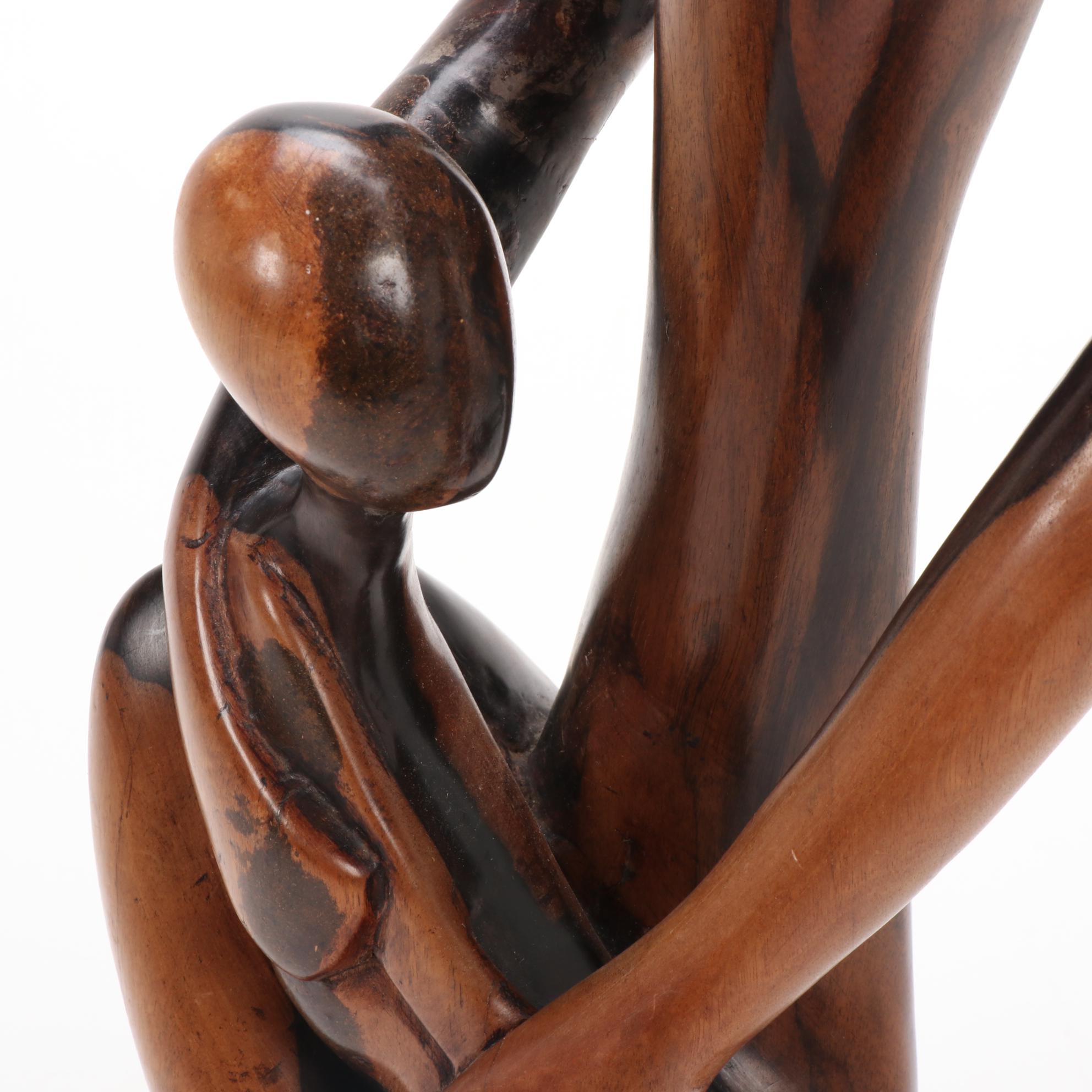 Shona Style Mother and Child Carved Wood Sculpture, Zimbabwe