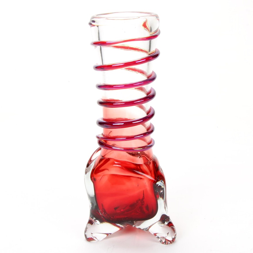 Nick Delmatto "Red Trilateral" Blown Art Glass Vase, 2016