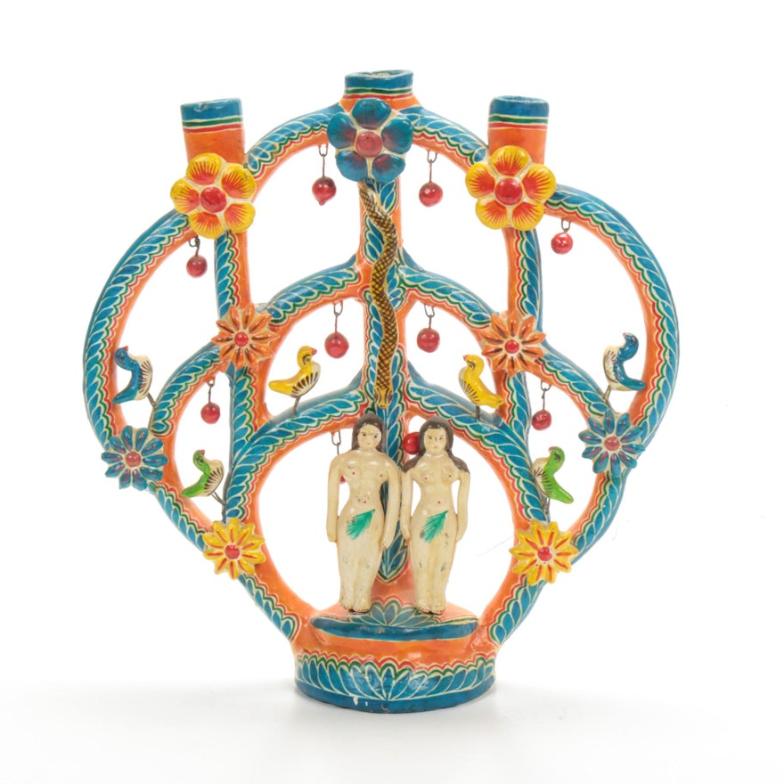 Mexican Folk Art Tree of Life Candelabra, Late 20th Century