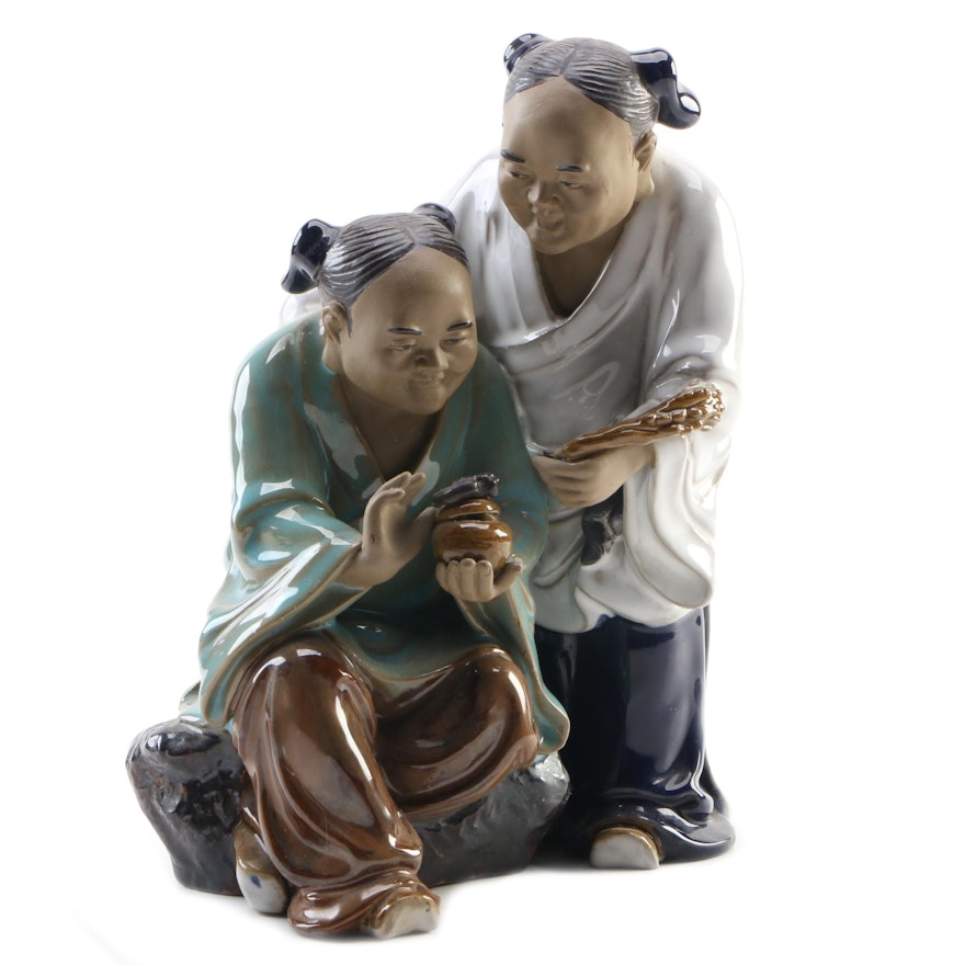 Chinese Wanjiang Mudman Figurine of Two Women