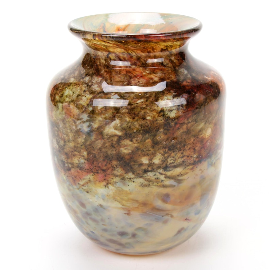 Nick Delmatto "Silver Yellow with Pinks" Handblown Art Glass Vase, 2018