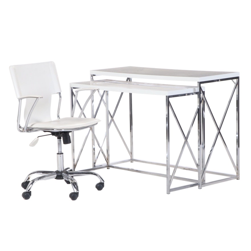 Contemporary Modern Lacquered Top Chrome Nesting Tables