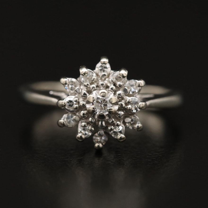 14K Diamond Ring with Floral Motif