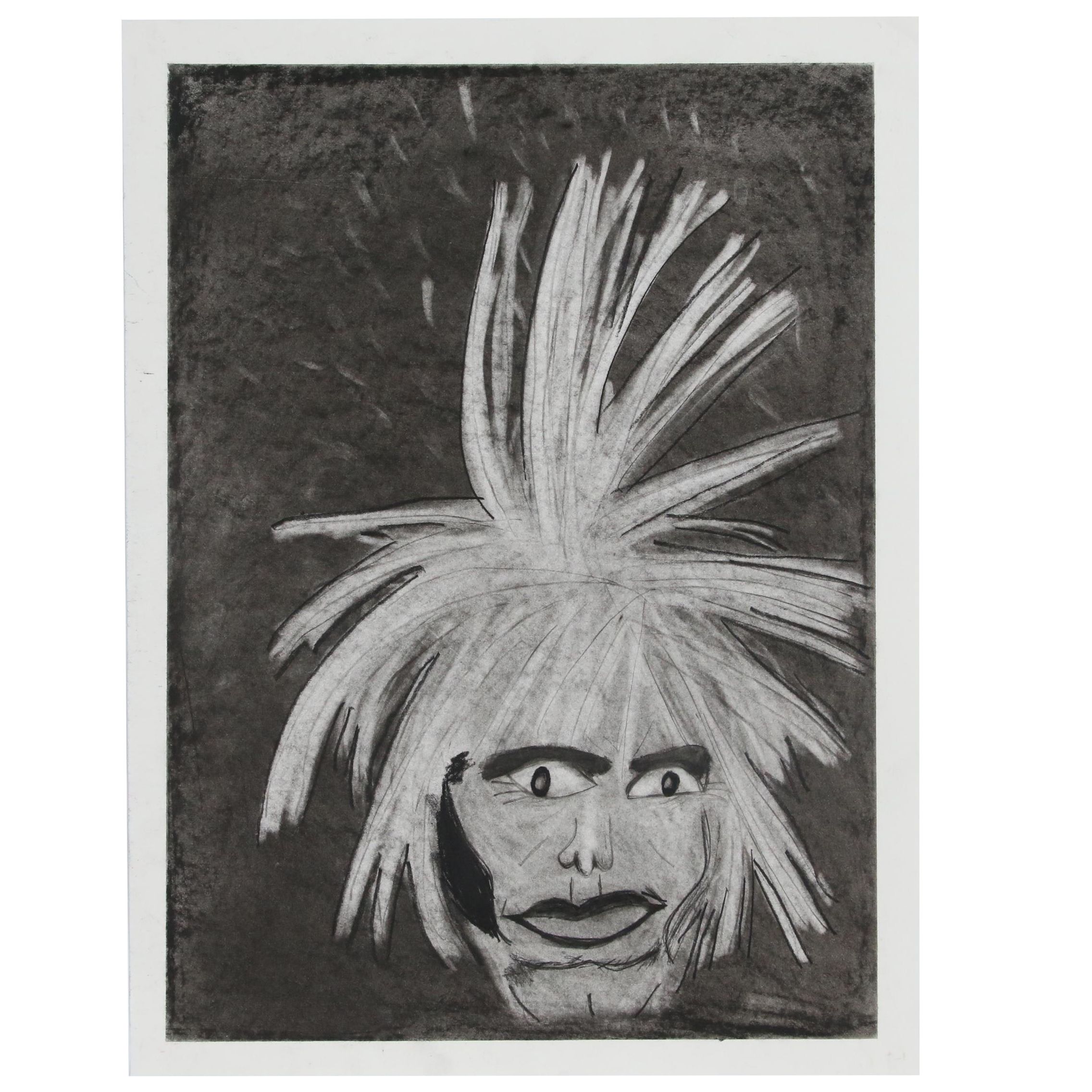Charlie Wallace Naive Charcoal Portrait Drawing of Andy Warhol, 21st Century